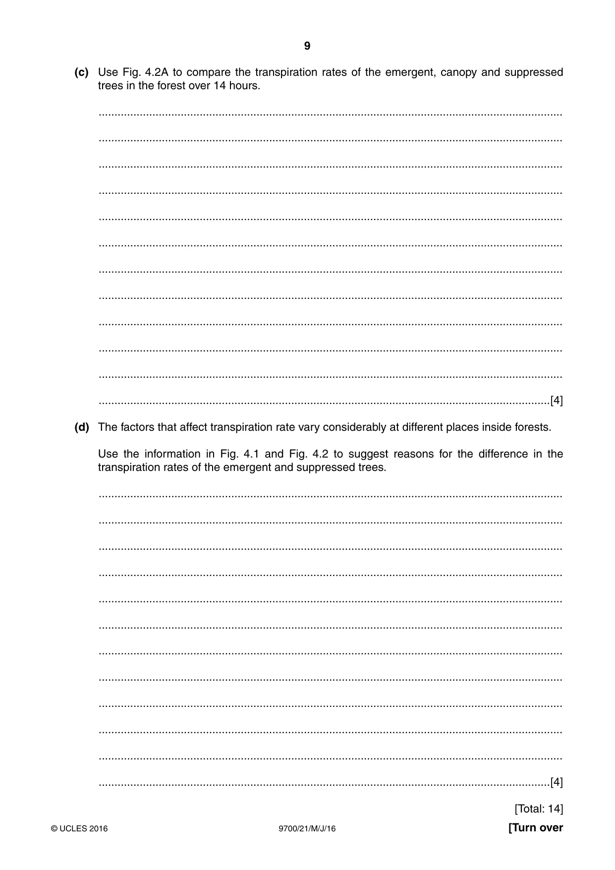 Cambridge A Level Biology 9700 2016 May/June Paper 2 · Variant 1 question paper, page 9 of 16