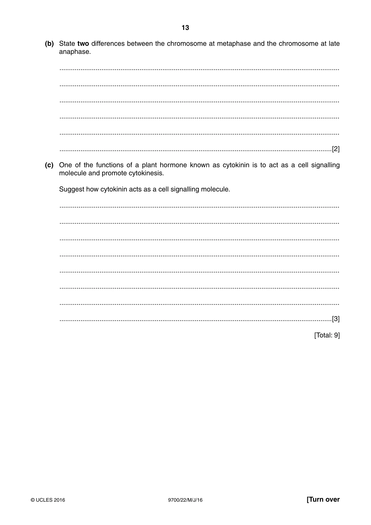 Cambridge A Level Biology 9700 2016 May/June Paper 2 · Variant 2 question paper, page 13 of 16