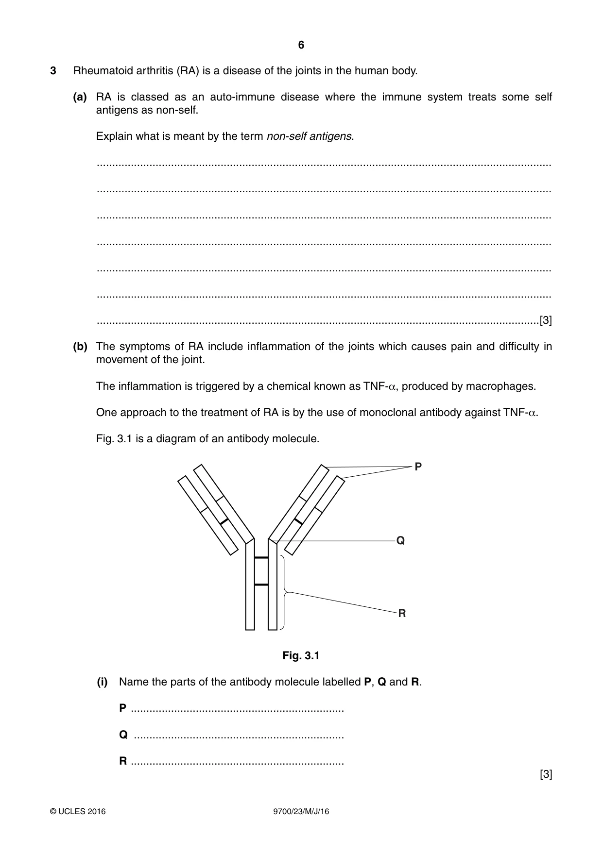 Cambridge A Level Biology 9700 2016 May/June Paper 2 · Variant 3 question paper, page 6 of 12