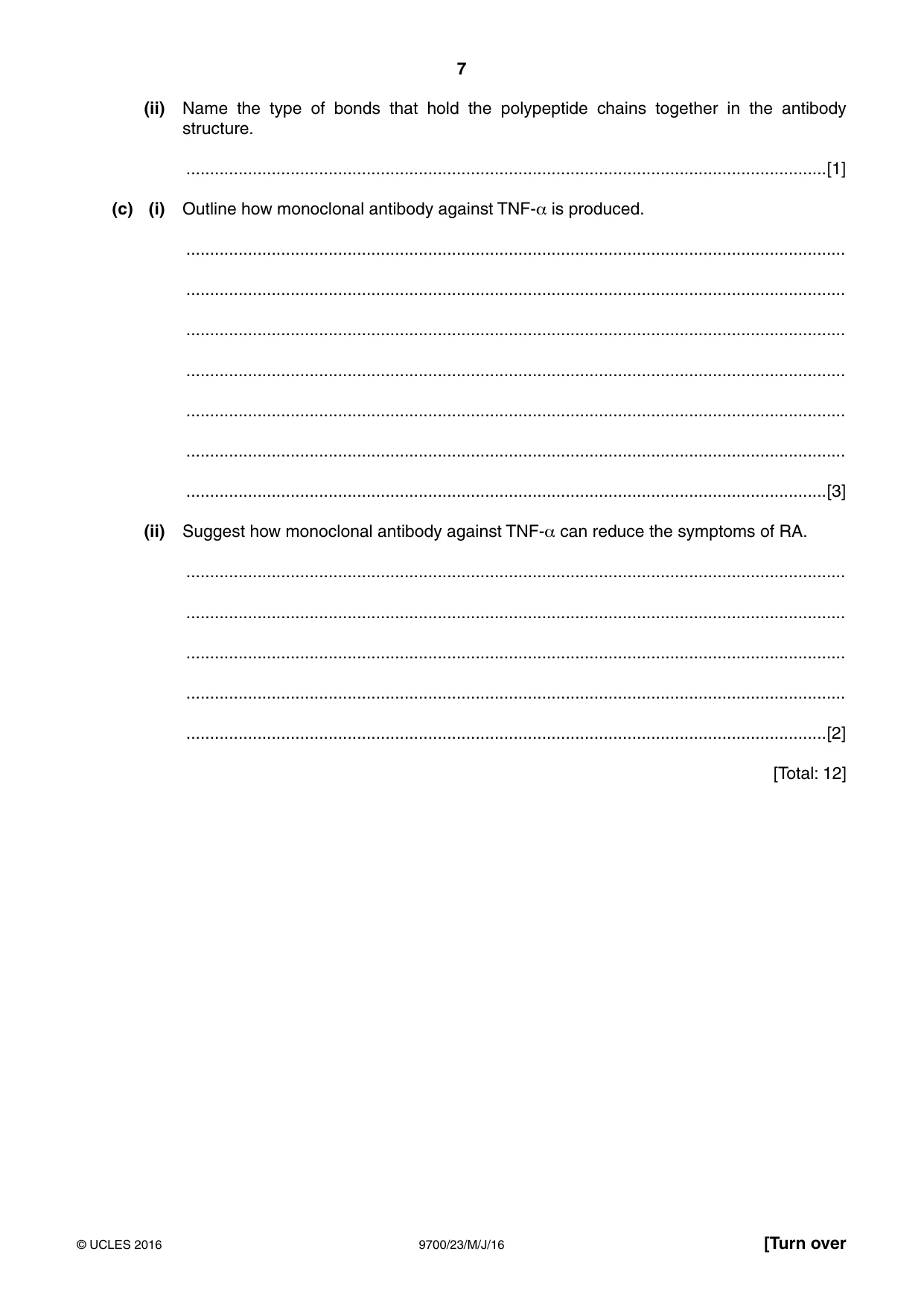 Cambridge A Level Biology 9700 2016 May/June Paper 2 · Variant 3 question paper, page 7 of 12