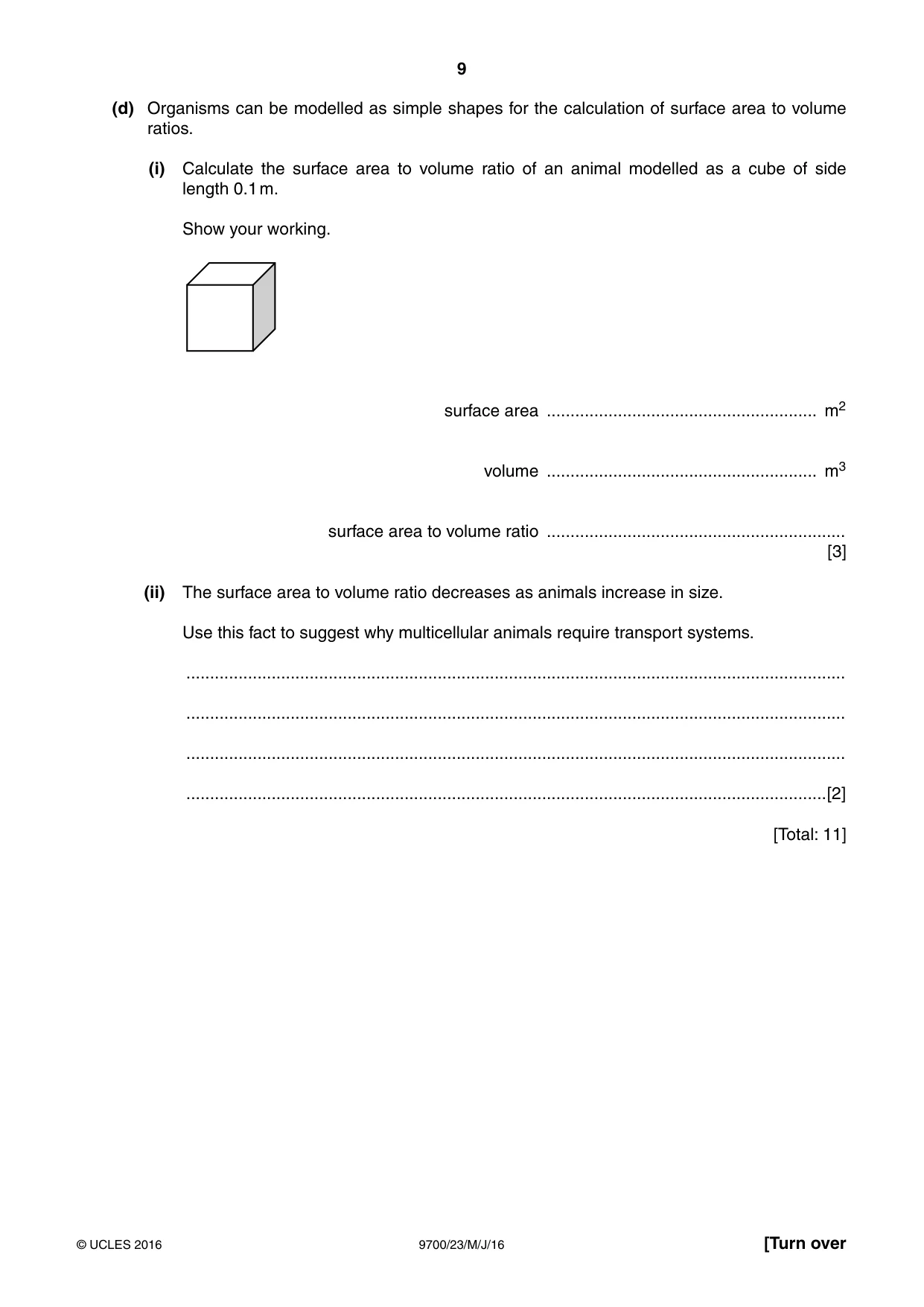 Cambridge A Level Biology 9700 2016 May/June Paper 2 · Variant 3 question paper, page 9 of 12