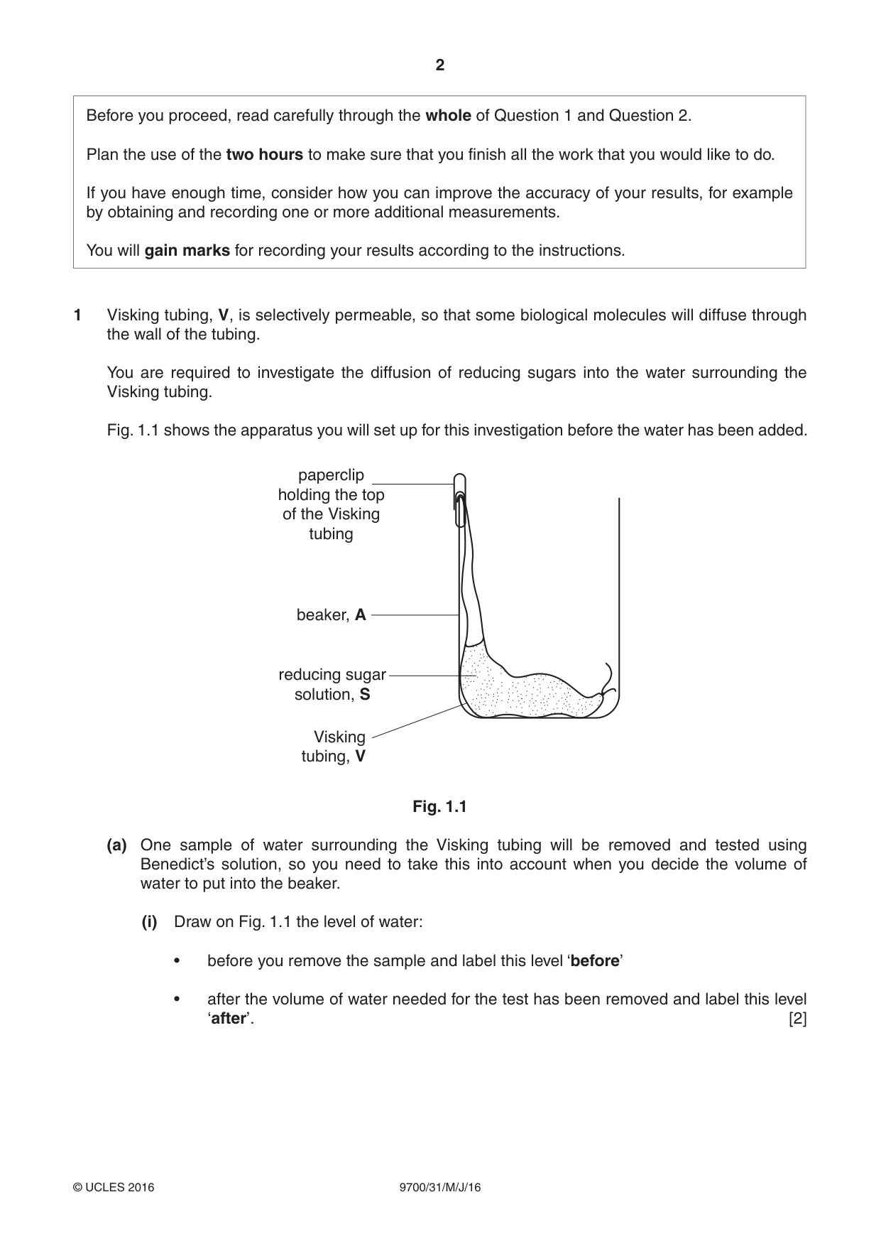 Cambridge A Level Biology 9700 2016 May/June Paper 3 · Variant 1 question paper, page 2 of 12