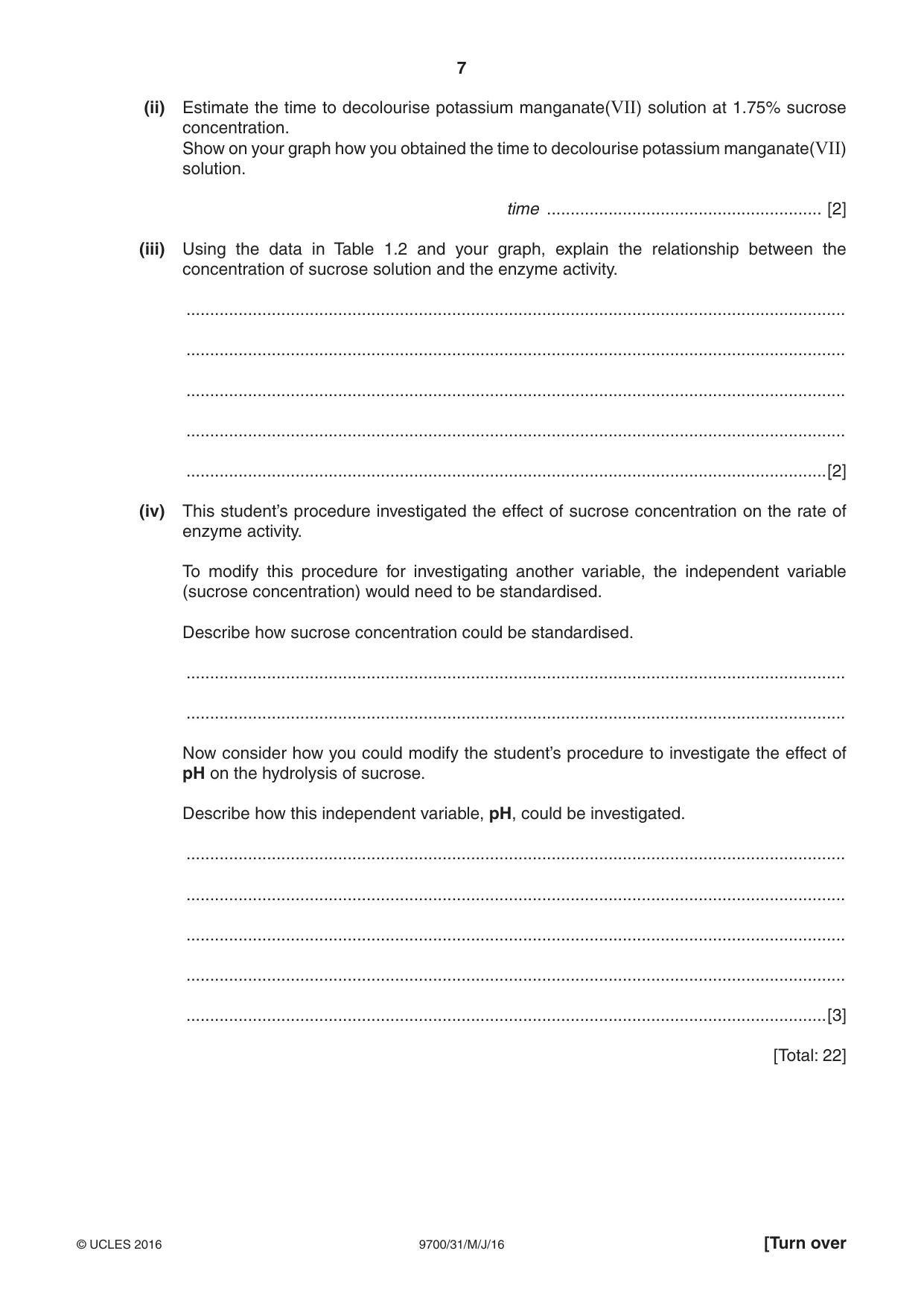 Cambridge A Level Biology 9700 2016 May/June Paper 3 · Variant 1 question paper, page 7 of 12
