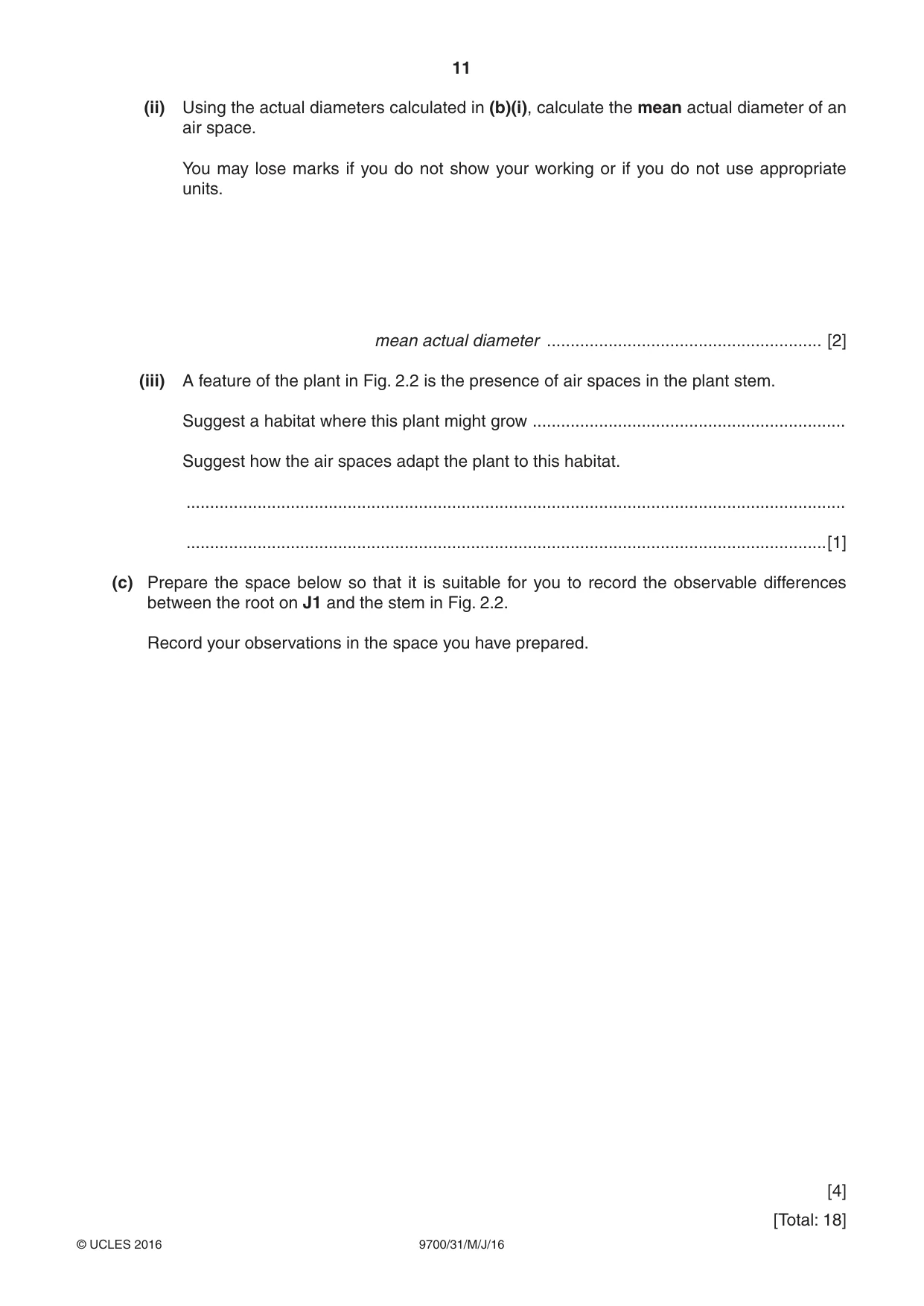 Cambridge A Level Biology 9700 2016 May/June Paper 3 · Variant 1 question paper, page 11 of 12
