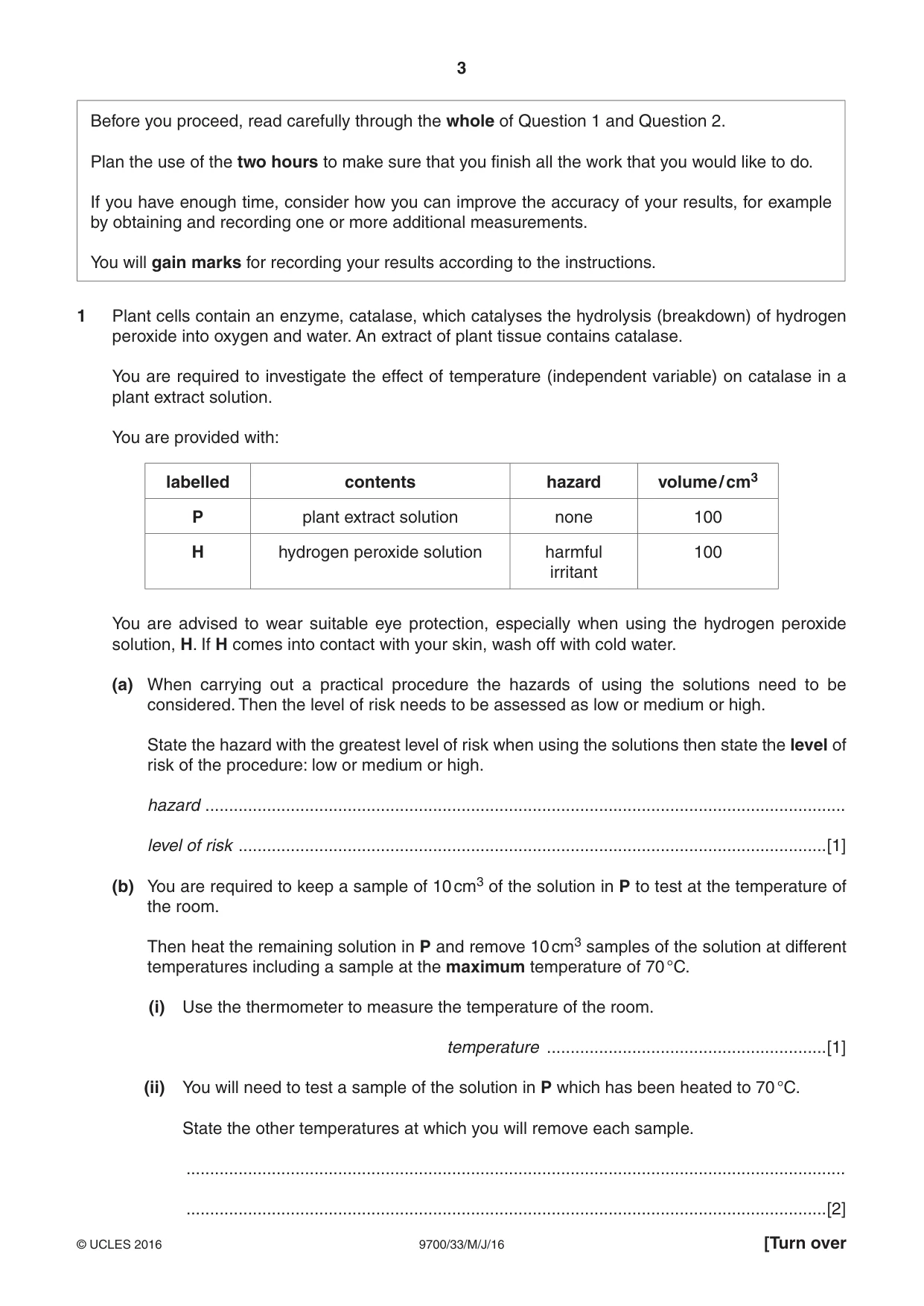 Cambridge A Level Biology 9700 2016 May/June Paper 3 · Variant 3 question paper, page 3 of 12