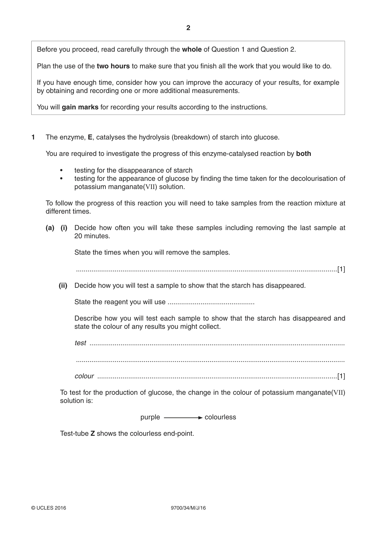 Cambridge A Level Biology 9700 2016 May/June Paper 3 · Variant 4 question paper, page 2 of 12