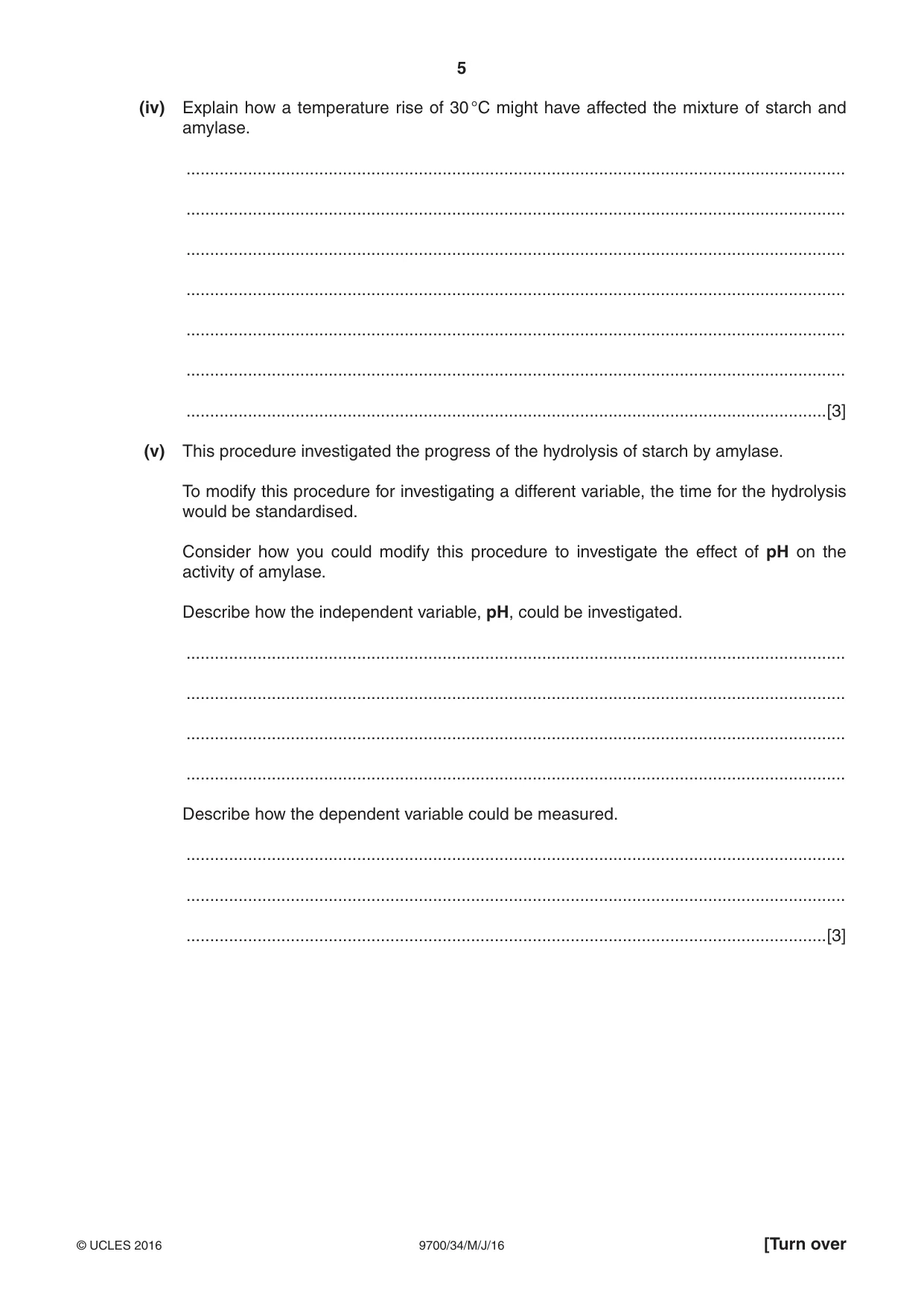 Cambridge A Level Biology 9700 2016 May/June Paper 3 · Variant 4 question paper, page 5 of 12