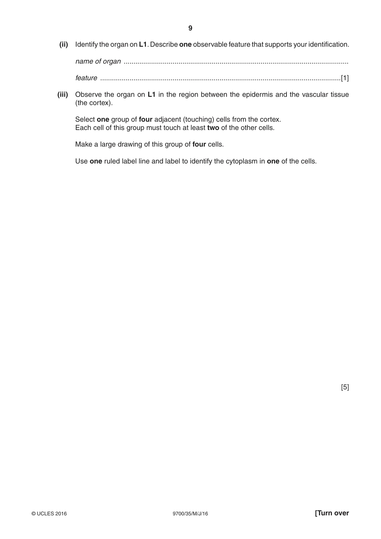 Cambridge A Level Biology 9700 2016 May/June Paper 3 · Variant 5 question paper, page 9 of 12