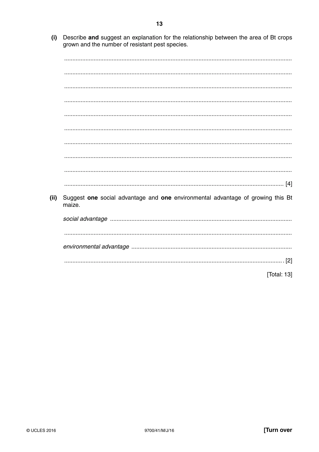 Cambridge A Level Biology 9700 2016 May/June Paper 4 · Variant 1 question paper, page 13 of 24