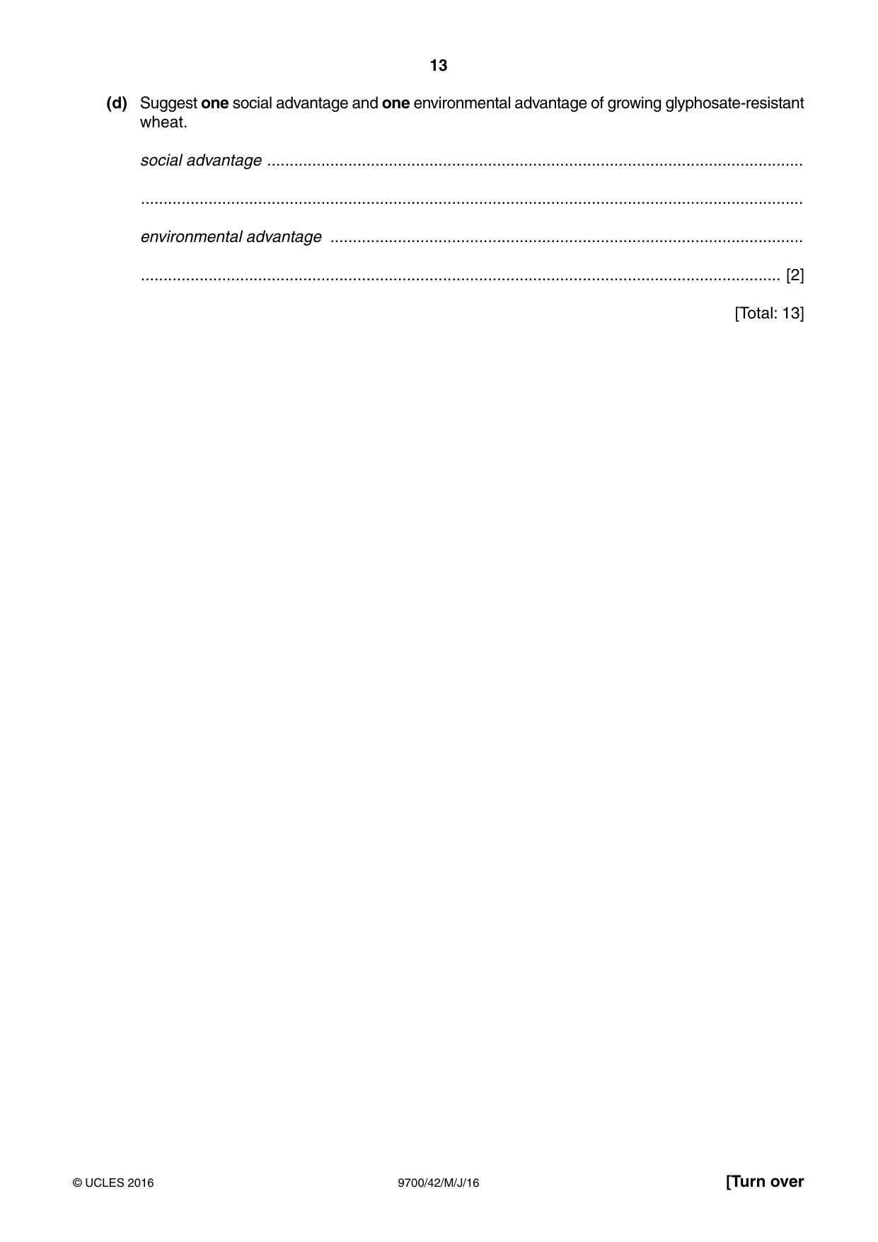 Cambridge A Level Biology 9700 2016 May/June Paper 4 · Variant 2 question paper, page 13 of 24