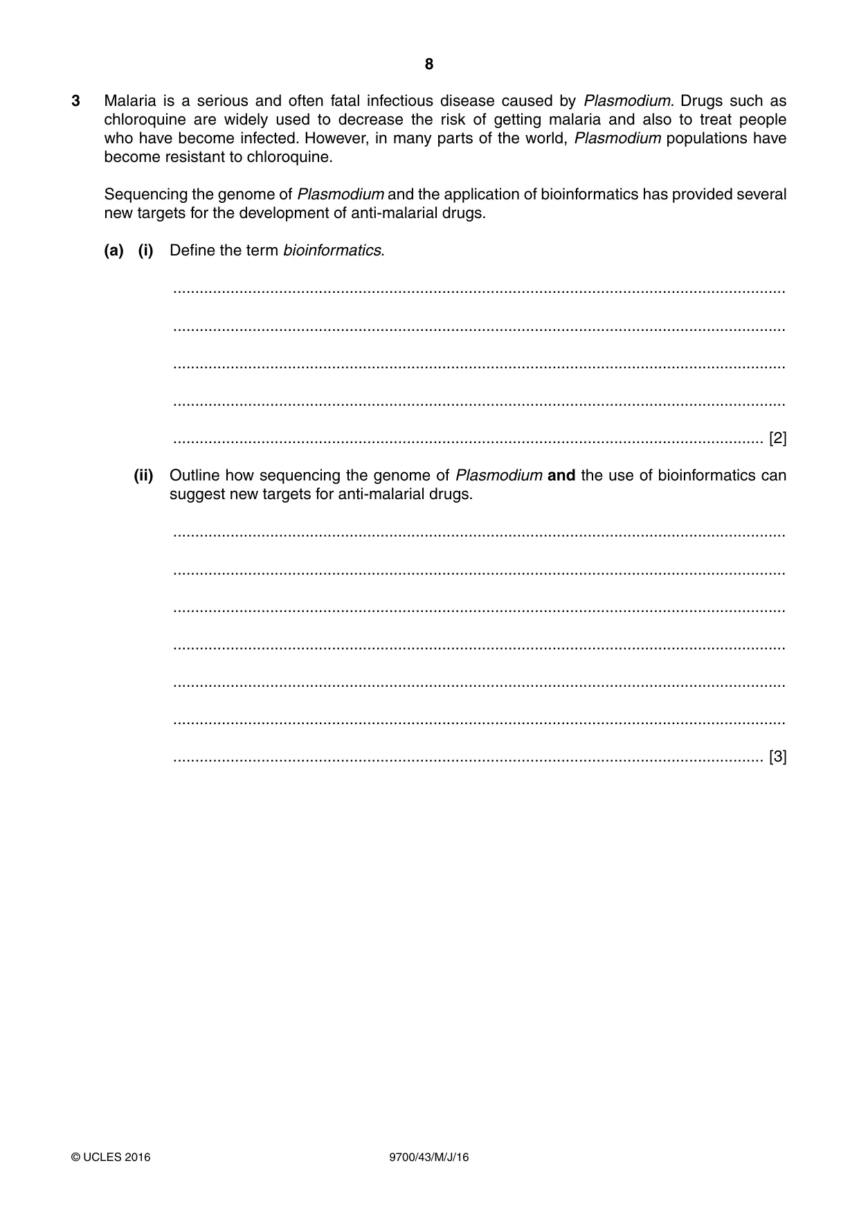 Cambridge A Level Biology 9700 2016 May/June Paper 4 · Variant 3 question paper, page 8 of 24