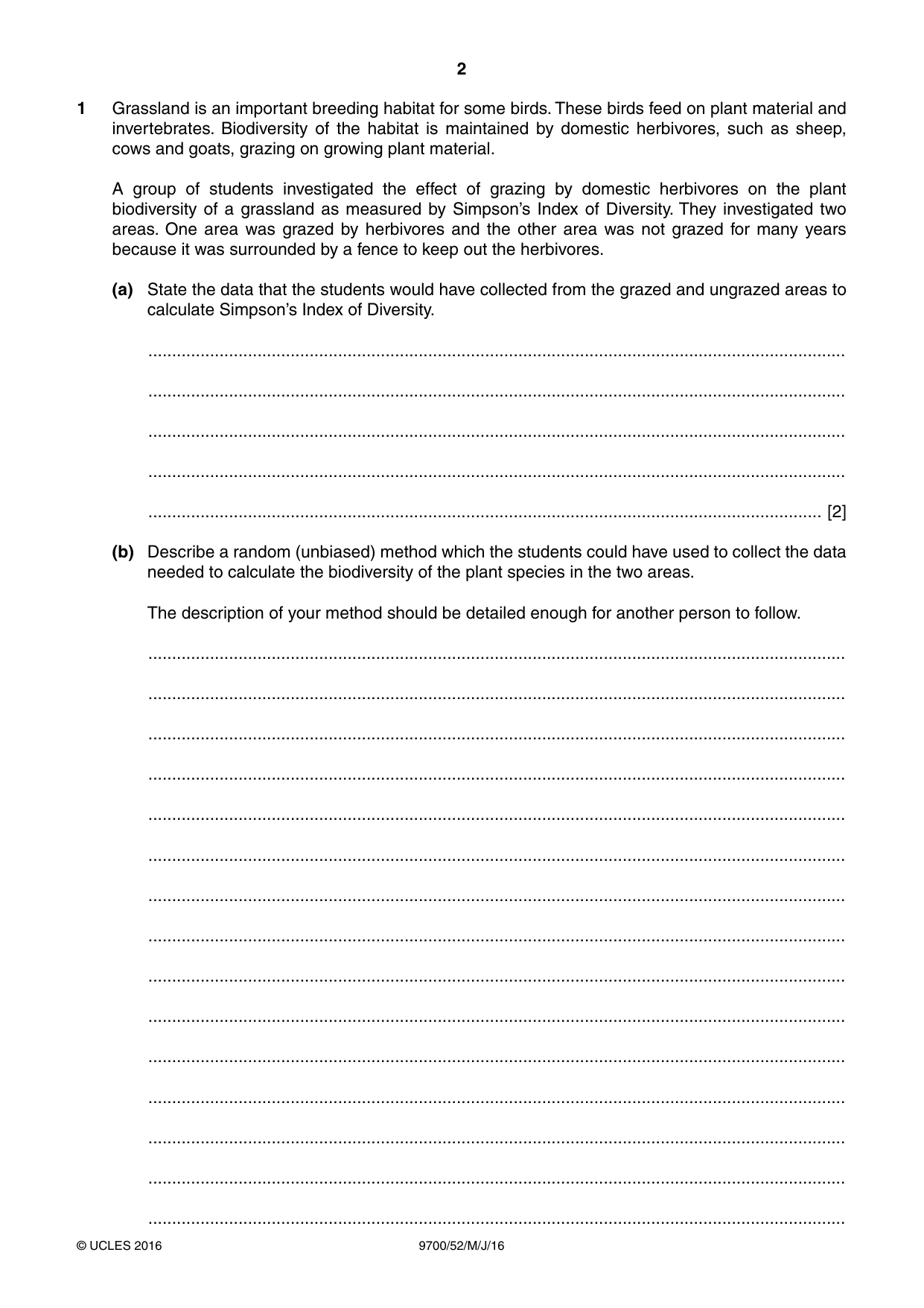 Cambridge A Level Biology 9700 2016 May/June Paper 5 · Variant 2 question paper, page 2 of 12