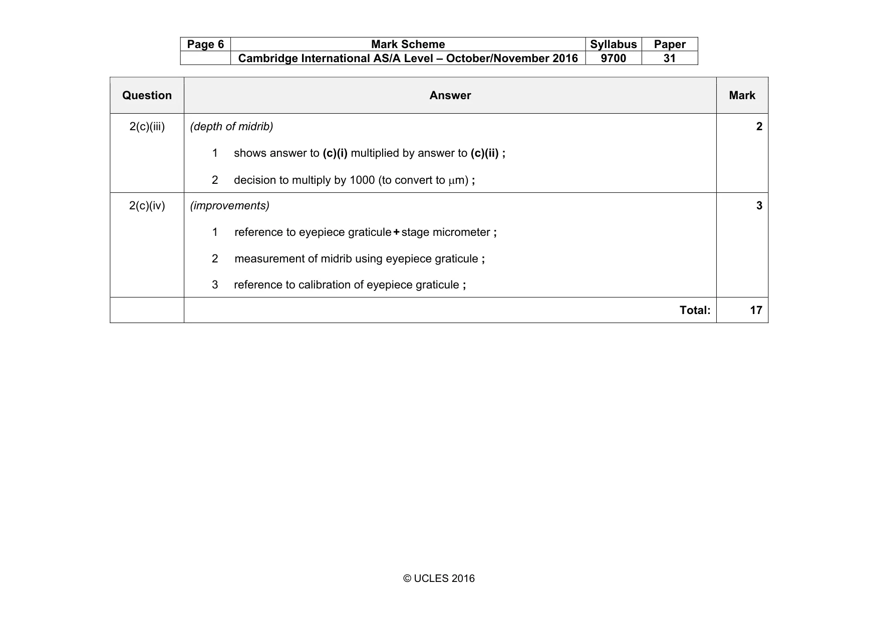 Mark scheme, page 6 of 6