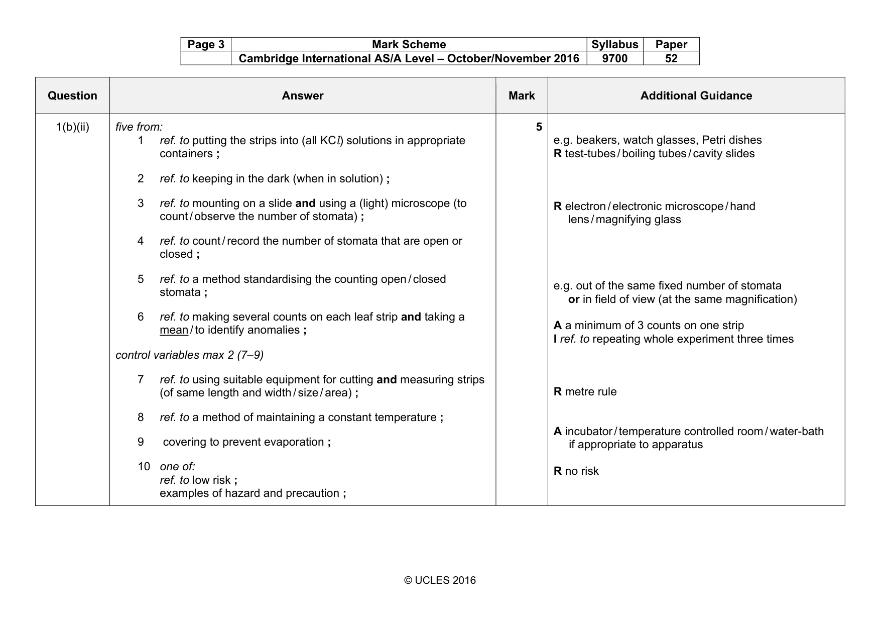 Mark scheme, page 3 of 6