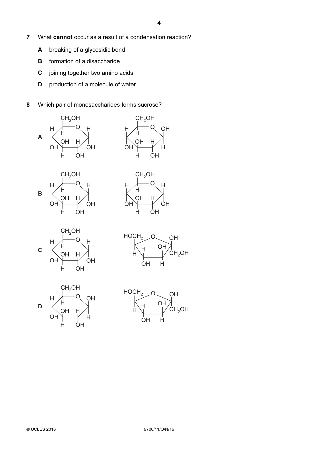 Cambridge A Level Biology 9700 2016 Oct/Nov Paper 1 · Variant 1 question paper, page 4 of 16