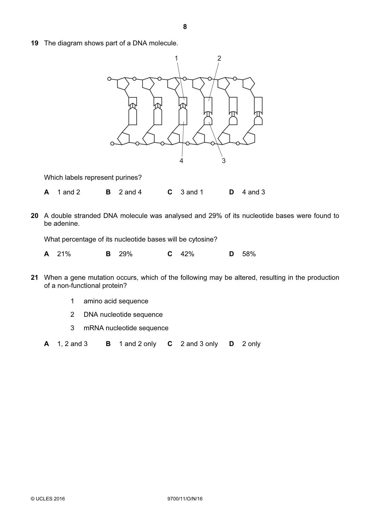 Cambridge A Level Biology 9700 2016 Oct/Nov Paper 1 · Variant 1 question paper, page 8 of 16