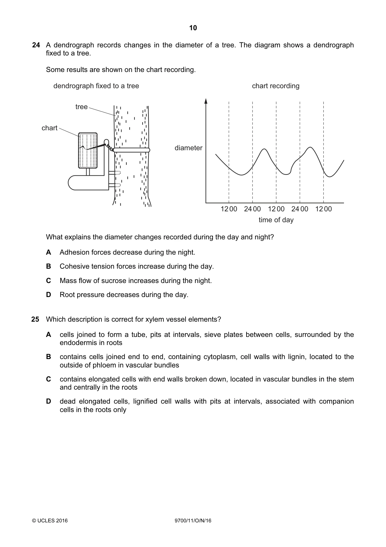 Cambridge A Level Biology 9700 2016 Oct/Nov Paper 1 · Variant 1 question paper, page 10 of 16