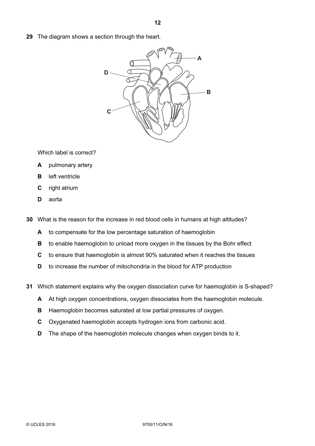 Cambridge A Level Biology 9700 2016 Oct/Nov Paper 1 · Variant 1 question paper, page 12 of 16