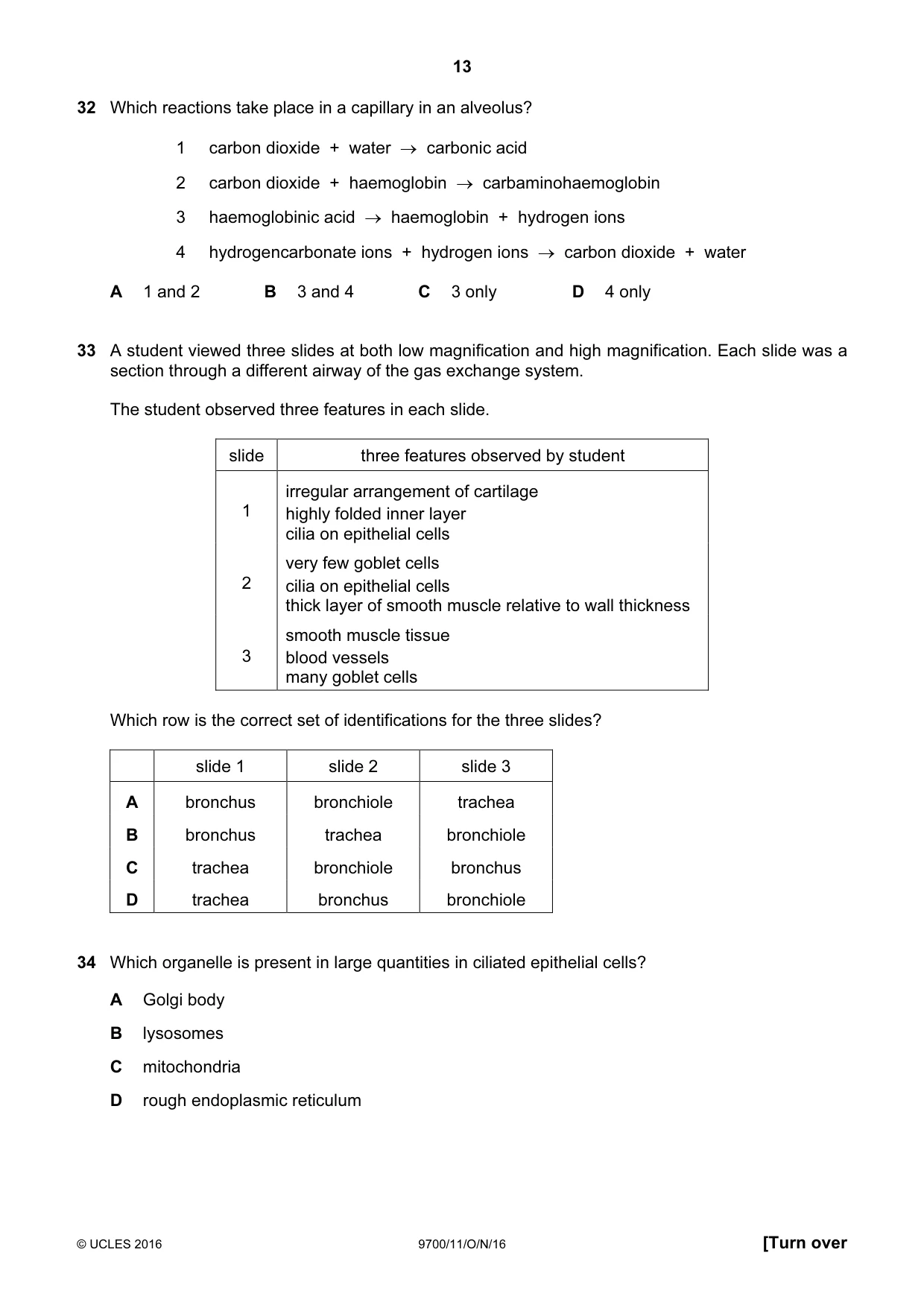 Cambridge A Level Biology 9700 2016 Oct/Nov Paper 1 · Variant 1 question paper, page 13 of 16