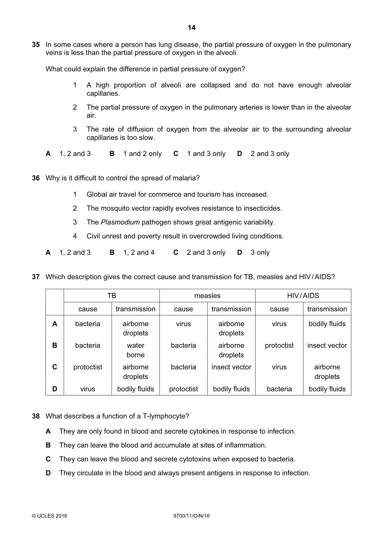 Cambridge A Level Biology 9700 2016 Oct/Nov Paper 1 · Variant 1 question paper, page 14 of 16