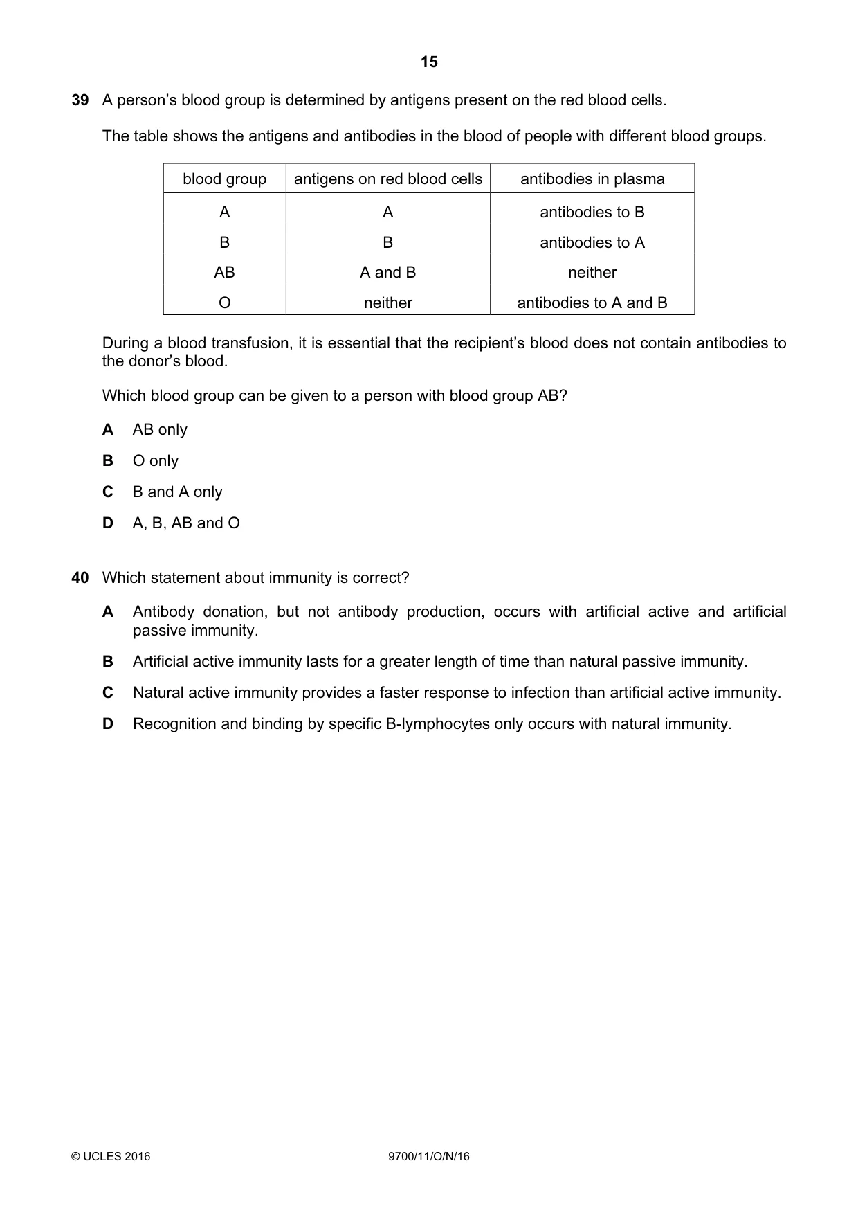 Cambridge A Level Biology 9700 2016 Oct/Nov Paper 1 · Variant 1 question paper, page 15 of 16