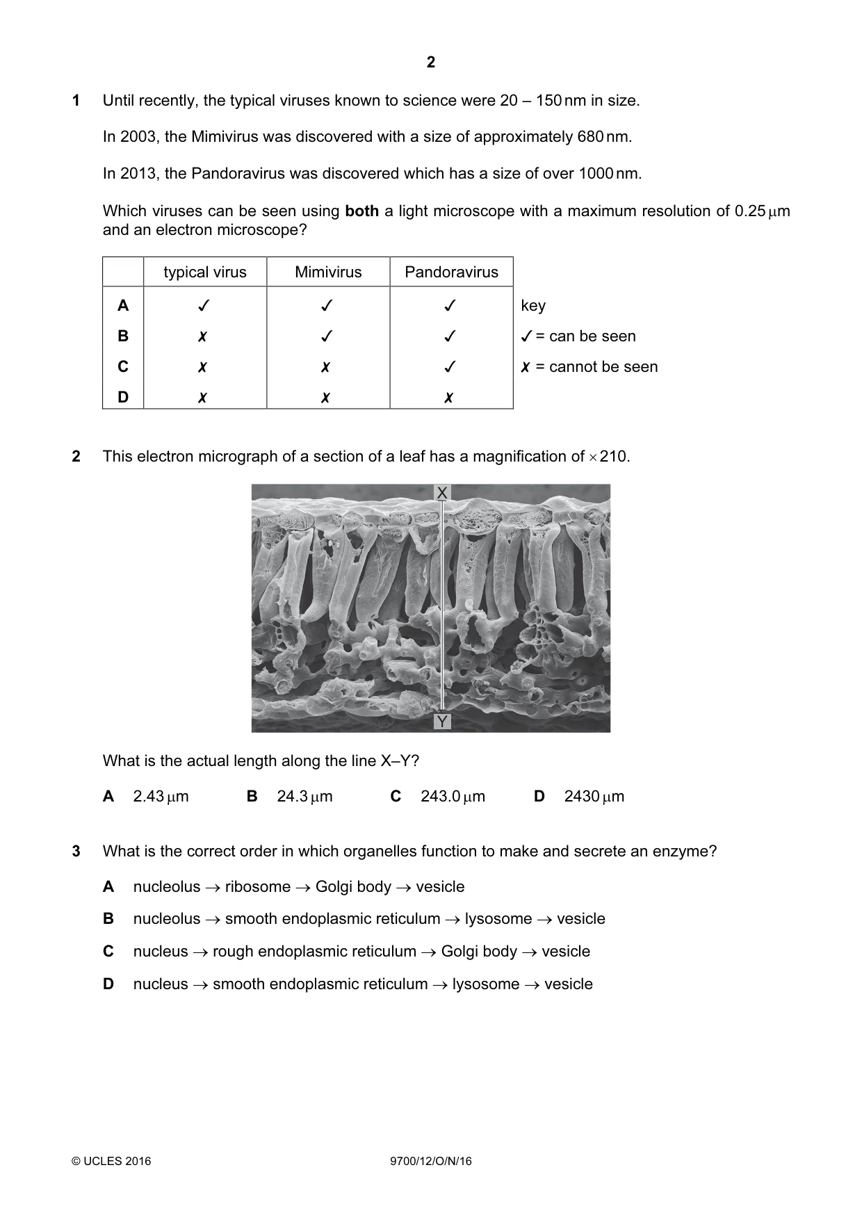 Cambridge A Level Biology 9700 2016 Oct/Nov Paper 1 · Variant 2 question paper, page 2 of 16