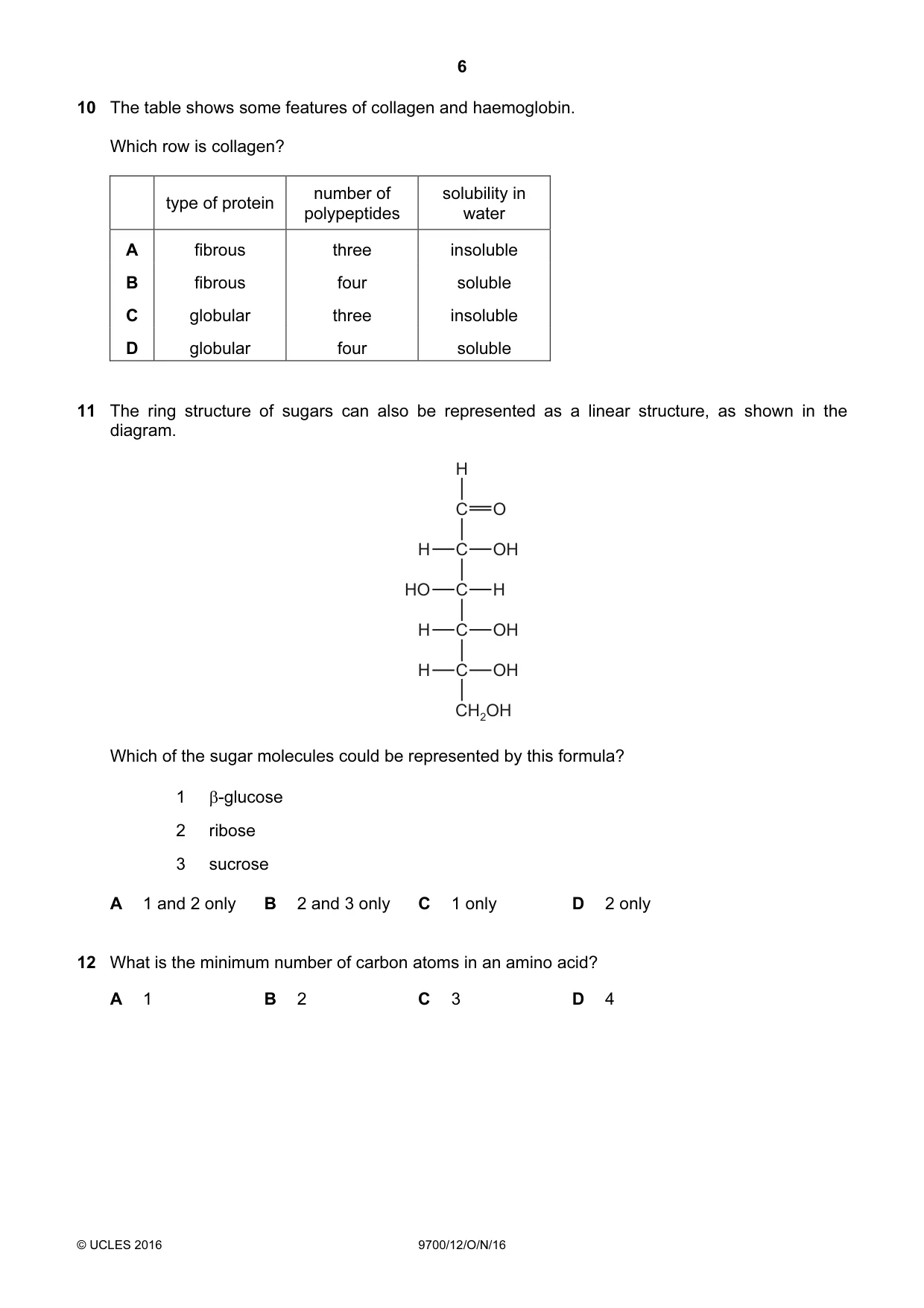 Cambridge A Level Biology 9700 2016 Oct/Nov Paper 1 · Variant 2 question paper, page 6 of 16