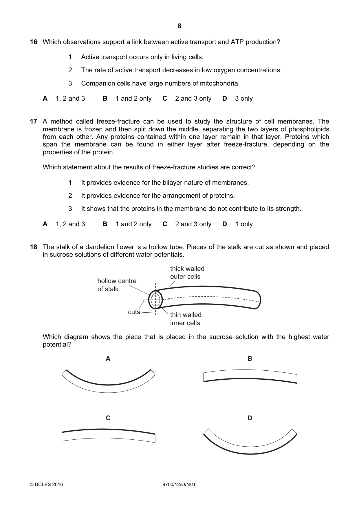 Cambridge A Level Biology 9700 2016 Oct/Nov Paper 1 · Variant 2 question paper, page 8 of 16