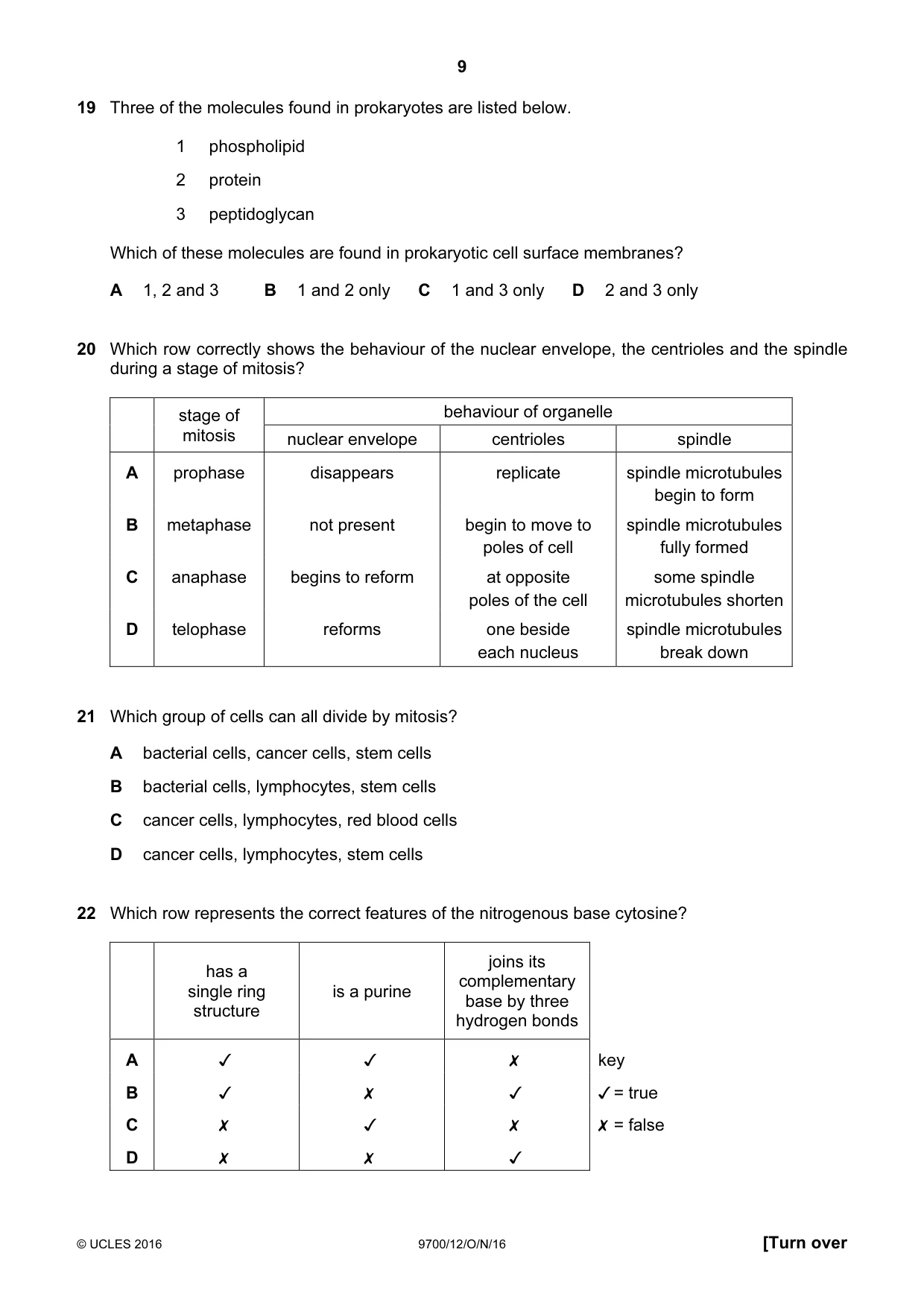 Cambridge A Level Biology 9700 2016 Oct/Nov Paper 1 · Variant 2 question paper, page 9 of 16