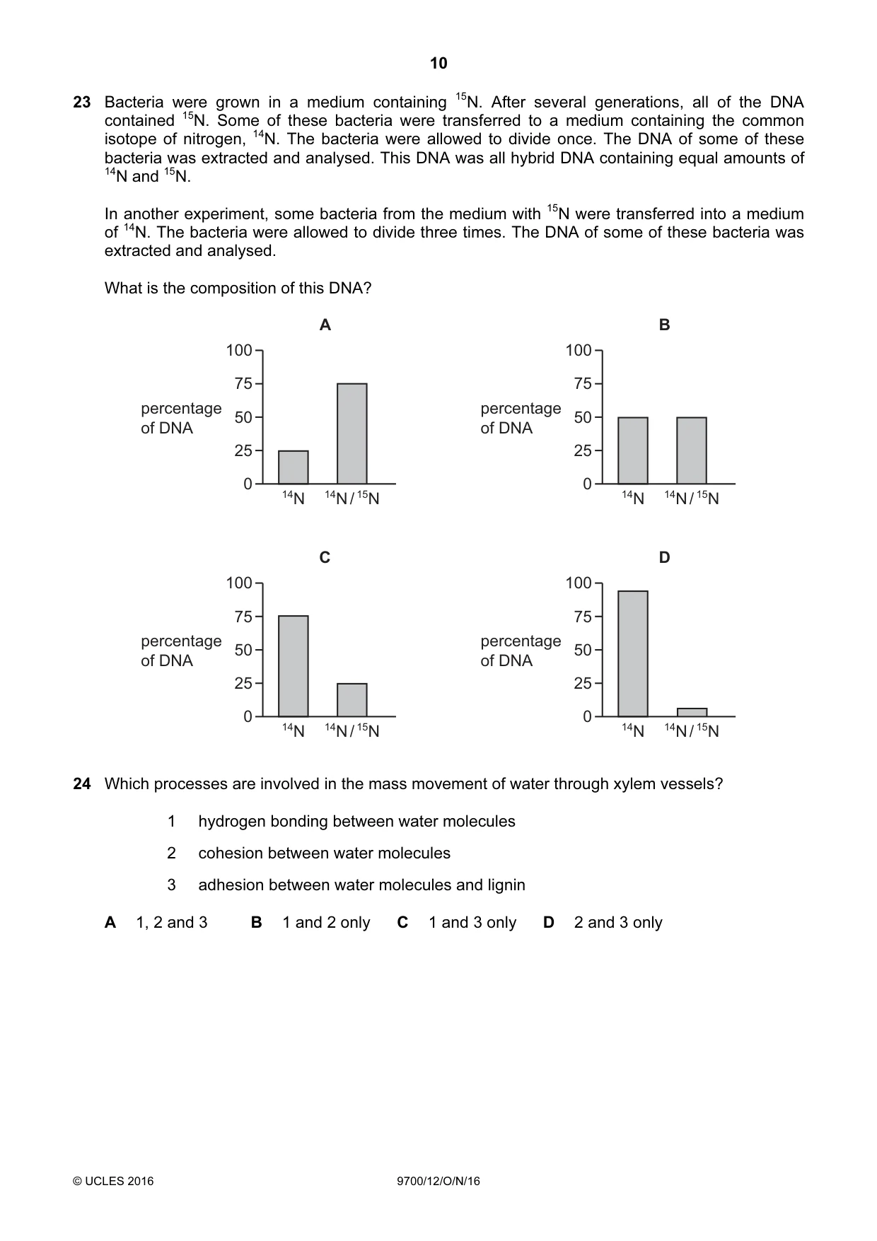 Cambridge A Level Biology 9700 2016 Oct/Nov Paper 1 · Variant 2 question paper, page 10 of 16