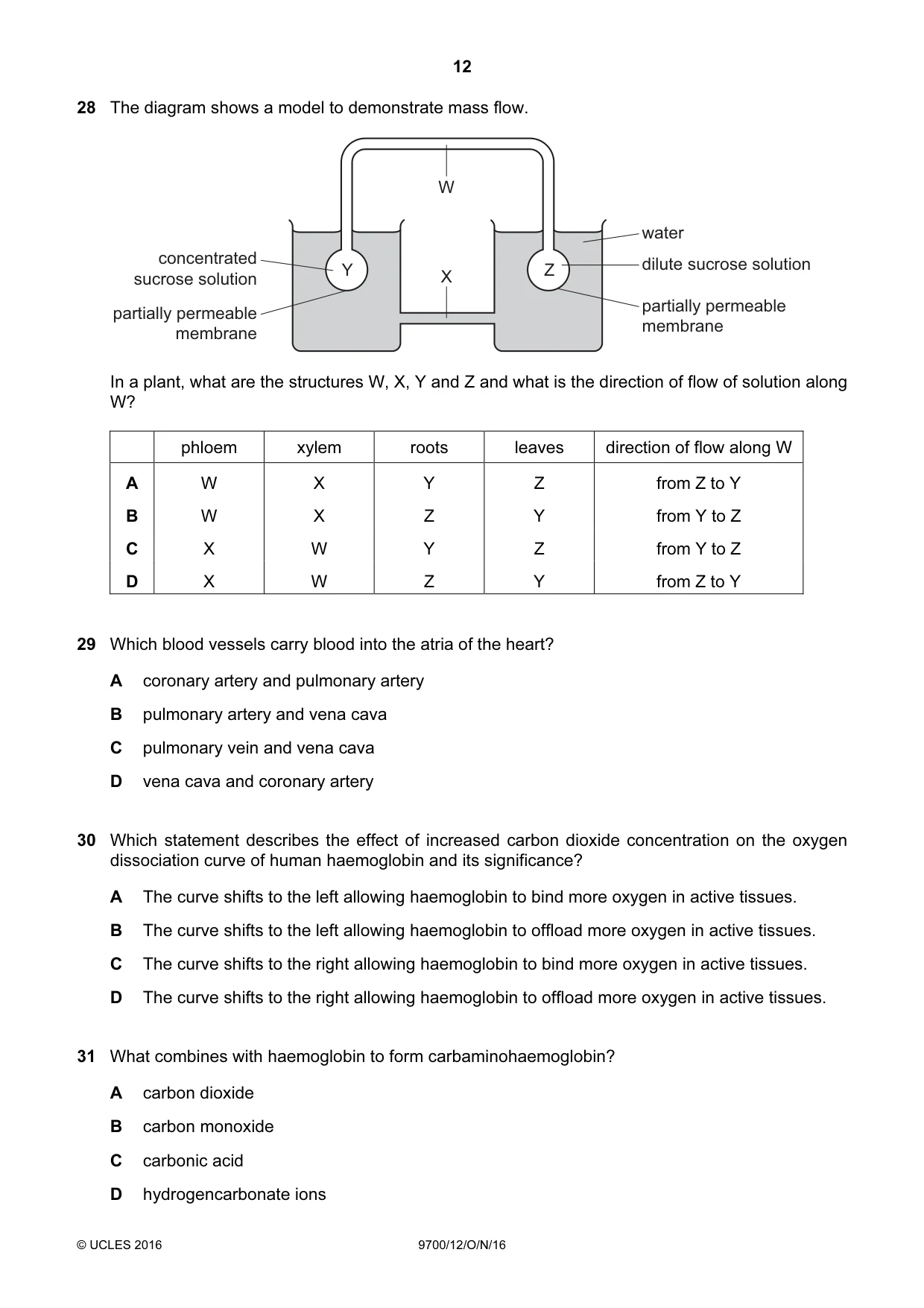 Cambridge A Level Biology 9700 2016 Oct/Nov Paper 1 · Variant 2 question paper, page 12 of 16