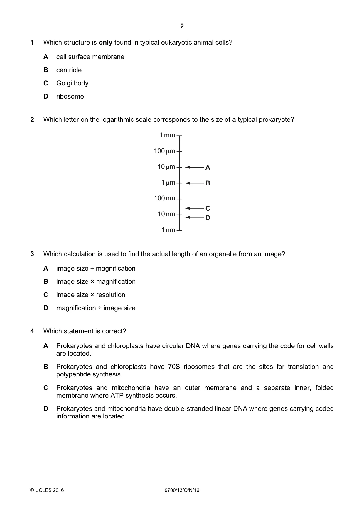 Cambridge A Level Biology 9700 2016 Oct/Nov Paper 1 · Variant 3 question paper, page 2 of 20