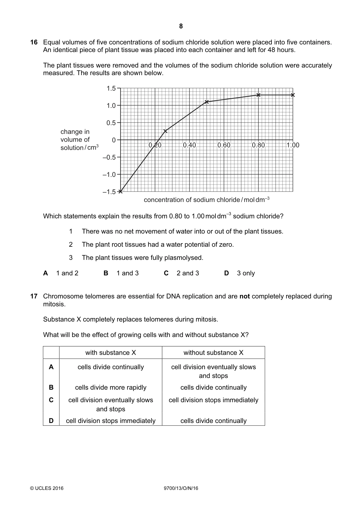 Cambridge A Level Biology 9700 2016 Oct/Nov Paper 1 · Variant 3 question paper, page 8 of 20