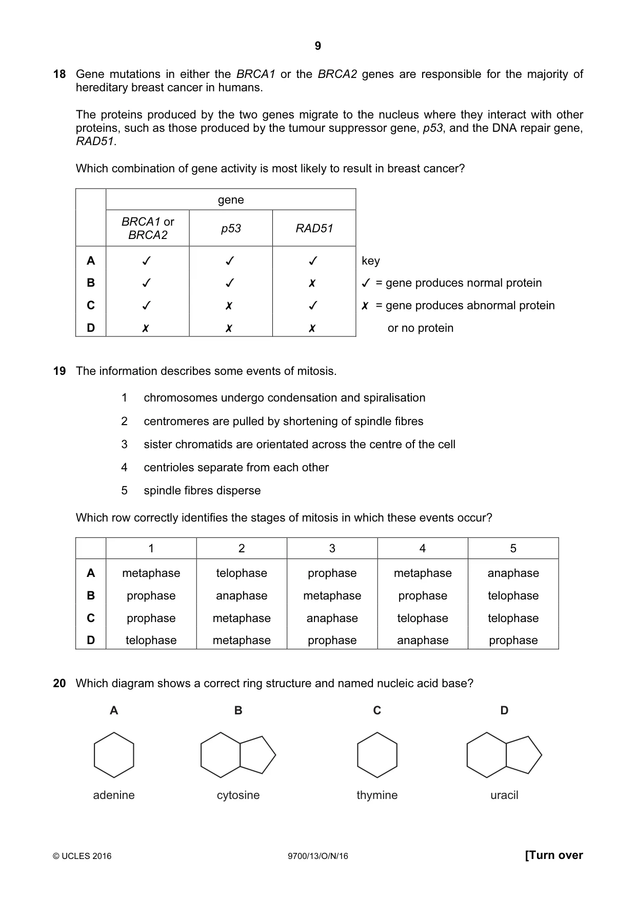 Cambridge A Level Biology 9700 2016 Oct/Nov Paper 1 · Variant 3 question paper, page 9 of 20