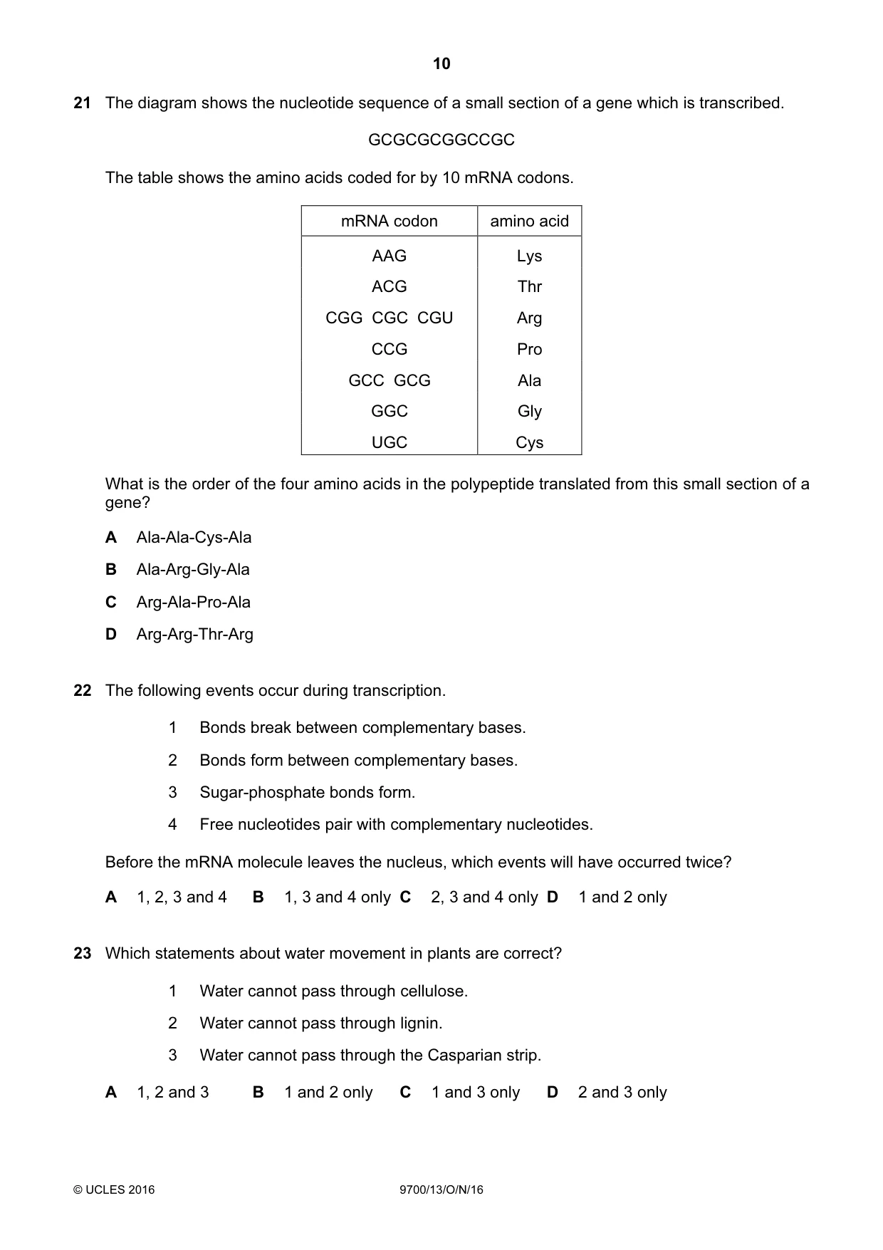 Cambridge A Level Biology 9700 2016 Oct/Nov Paper 1 · Variant 3 question paper, page 10 of 20