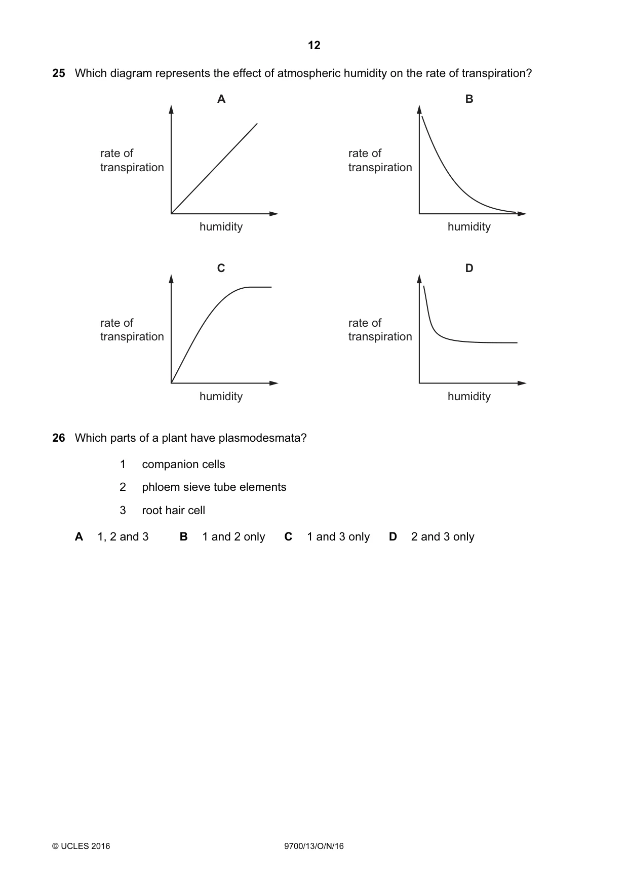 Cambridge A Level Biology 9700 2016 Oct/Nov Paper 1 · Variant 3 question paper, page 12 of 20