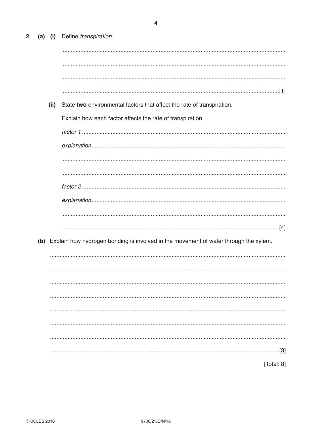 Cambridge A Level Biology 9700 2016 Oct/Nov Paper 2 · Variant 1 question paper, page 4 of 12