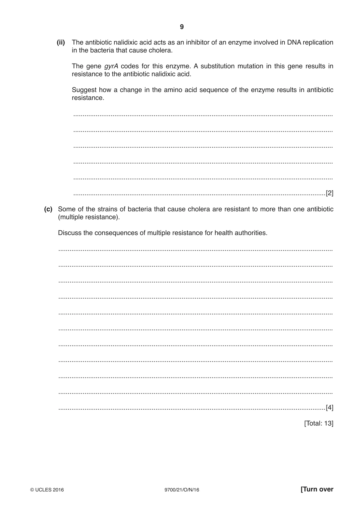 Cambridge A Level Biology 9700 2016 Oct/Nov Paper 2 · Variant 1 question paper, page 9 of 12