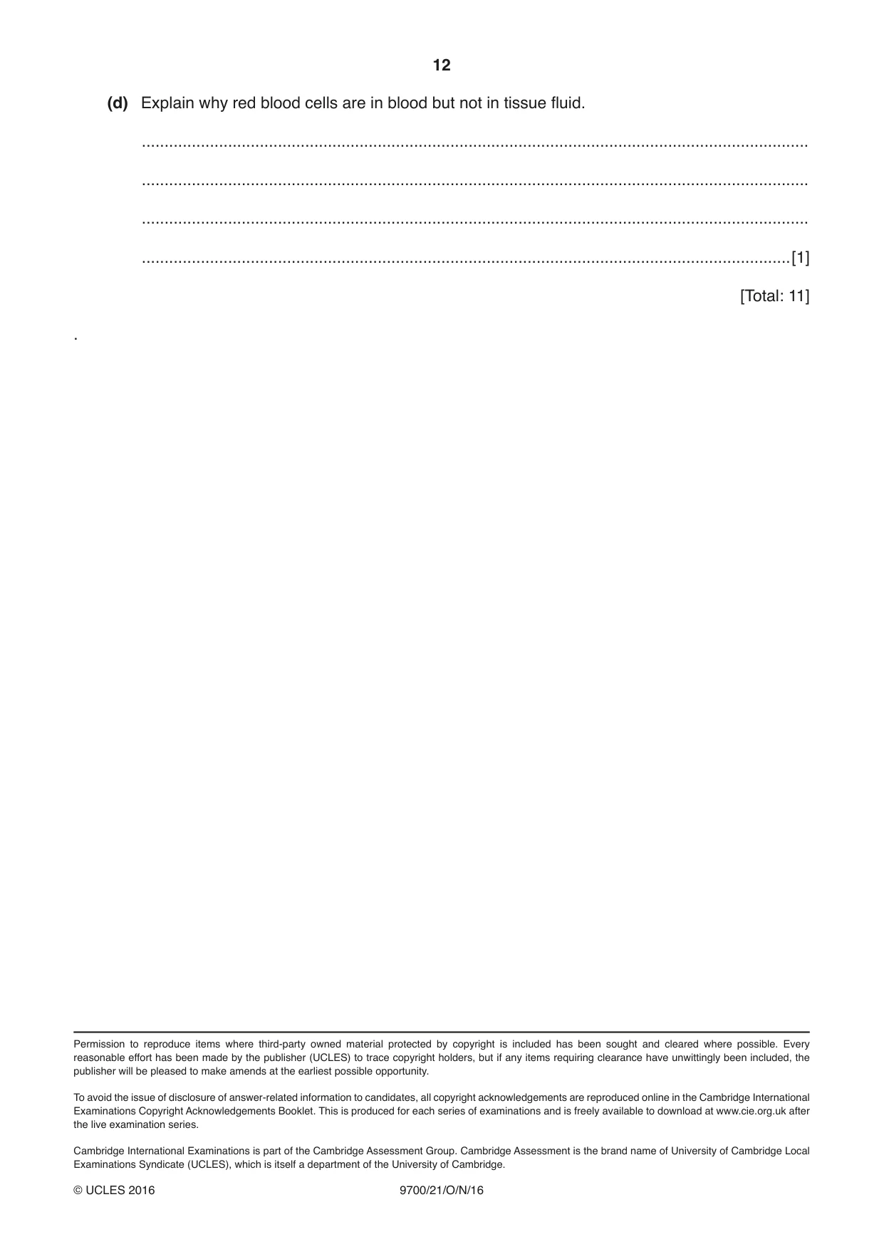 Cambridge A Level Biology 9700 2016 Oct/Nov Paper 2 · Variant 1 question paper, page 12 of 12