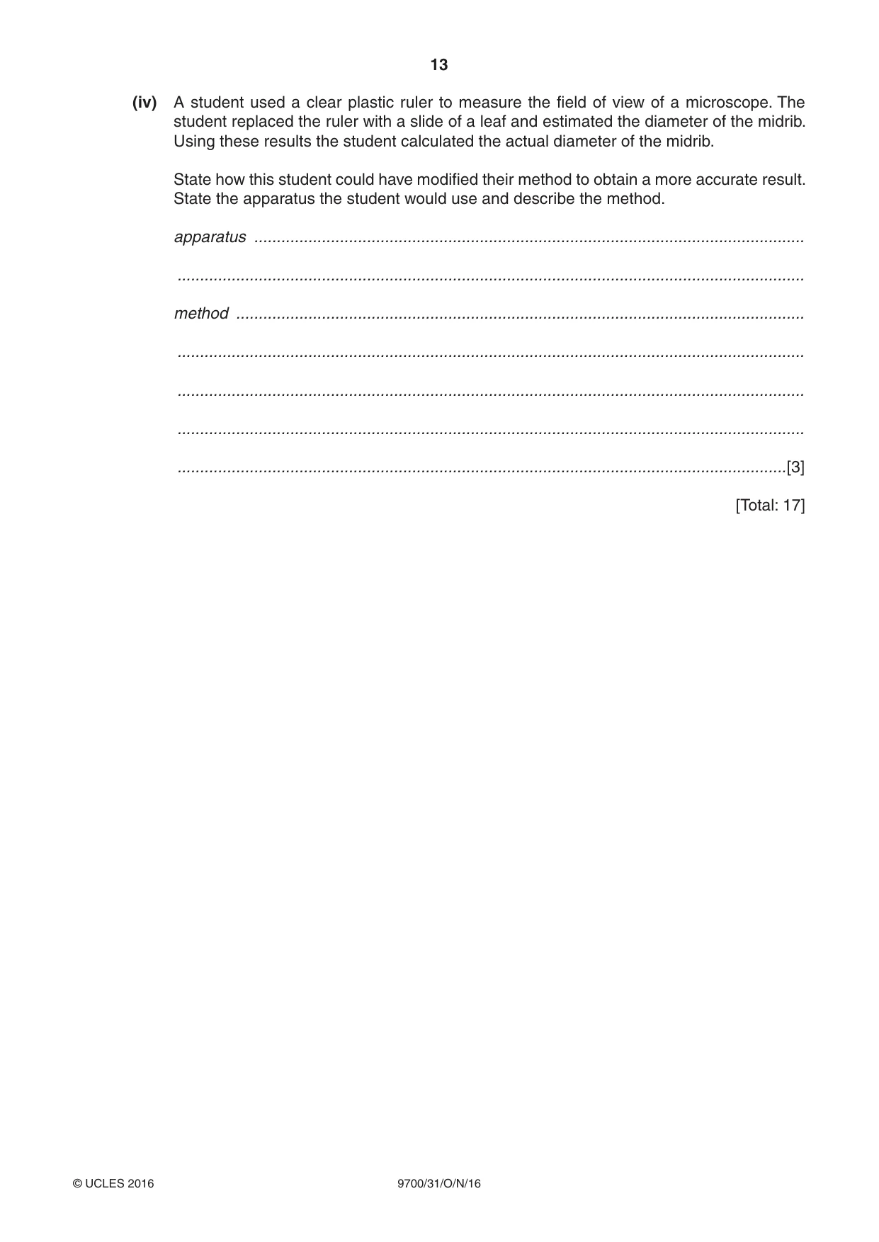 Cambridge A Level Biology 9700 2016 Oct/Nov Paper 3 · Variant 1 question paper, page 13 of 16