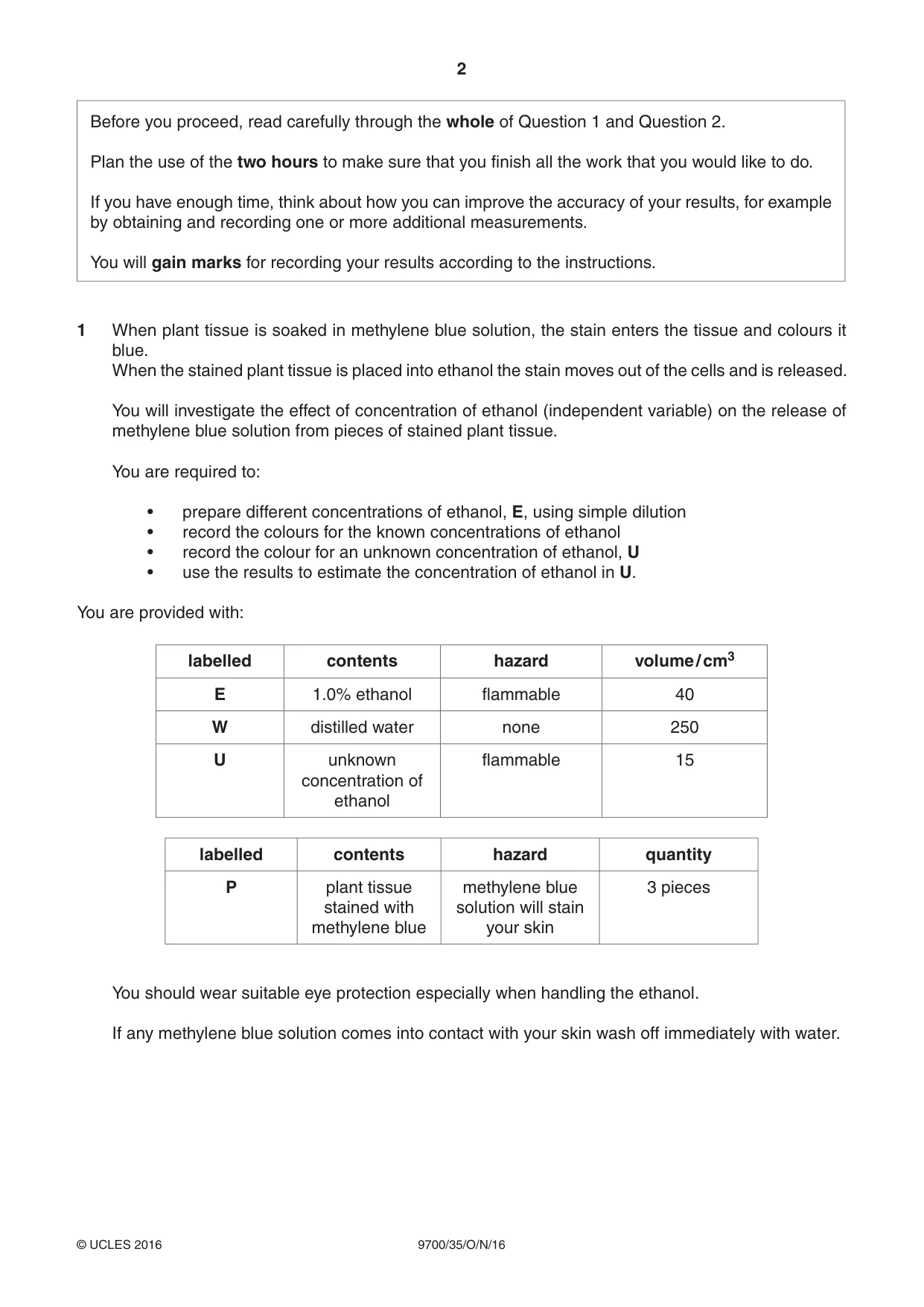 Cambridge A Level Biology 9700 2016 Oct/Nov Paper 3 · Variant 5 question paper, page 2 of 16