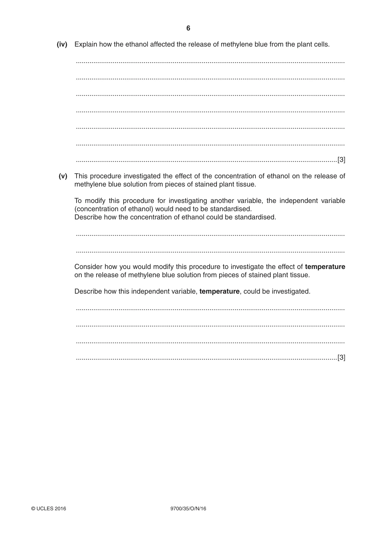 Cambridge A Level Biology 9700 2016 Oct/Nov Paper 3 · Variant 5 question paper, page 6 of 16