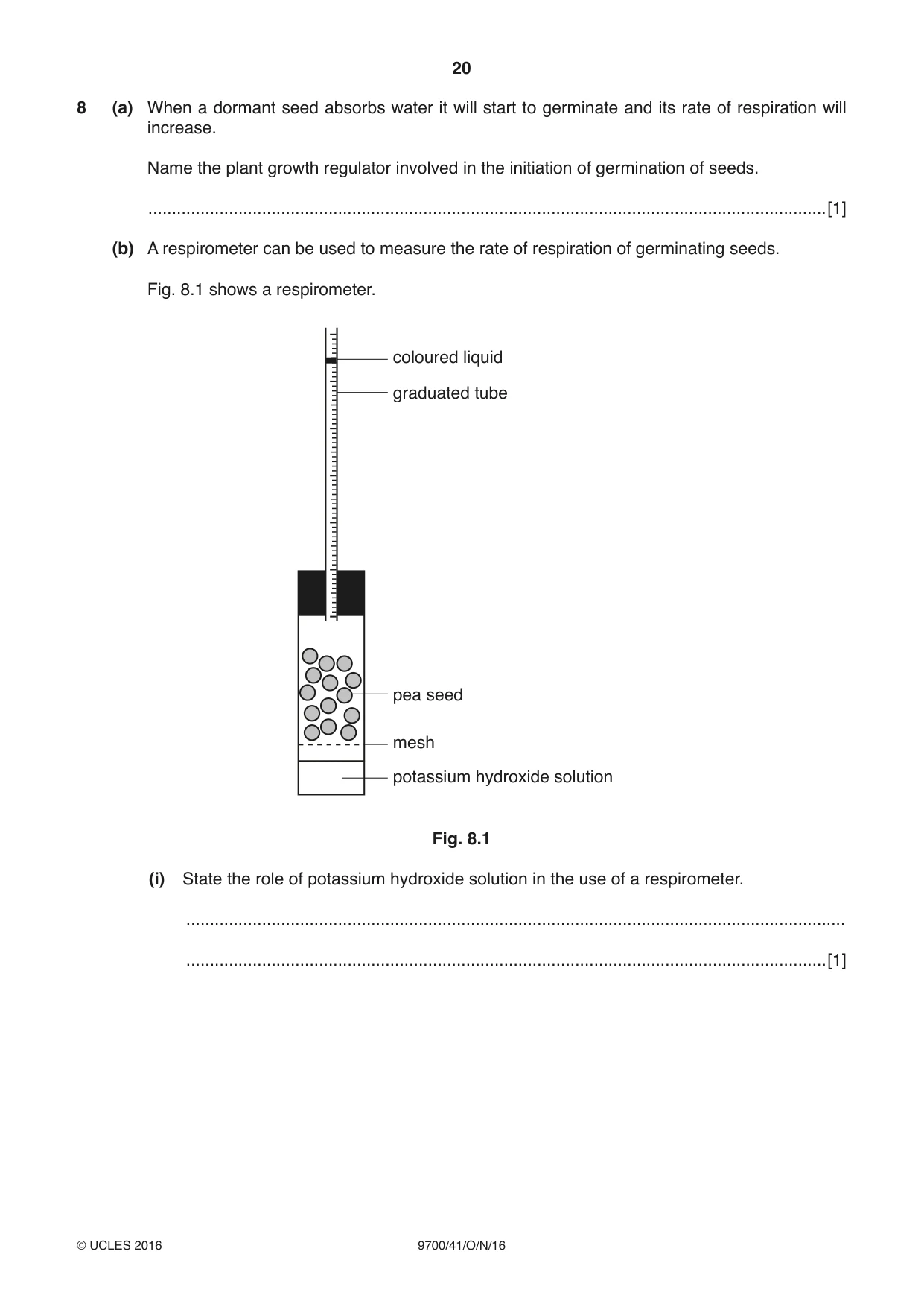 Cambridge A Level Biology 9700 2016 Oct/Nov Paper 4 · Variant 1 question paper, page 20 of 28