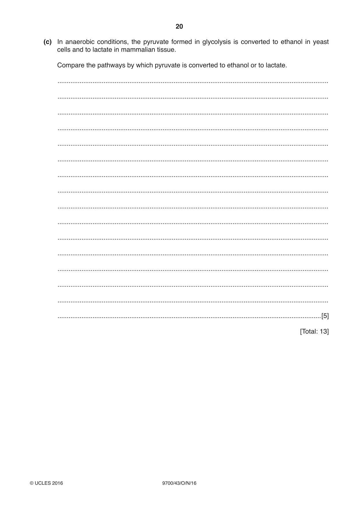 Cambridge A Level Biology 9700 2016 Oct/Nov Paper 4 · Variant 3 question paper, page 20 of 24