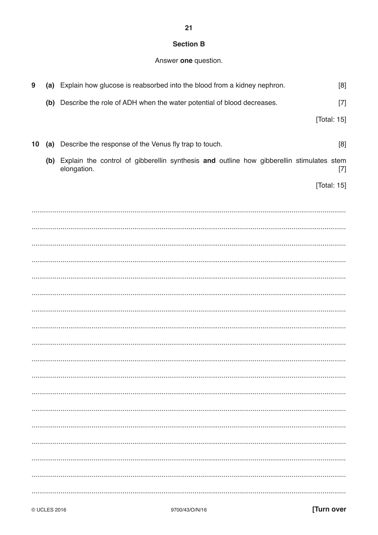 Cambridge A Level Biology 9700 2016 Oct/Nov Paper 4 · Variant 3 question paper, page 21 of 24