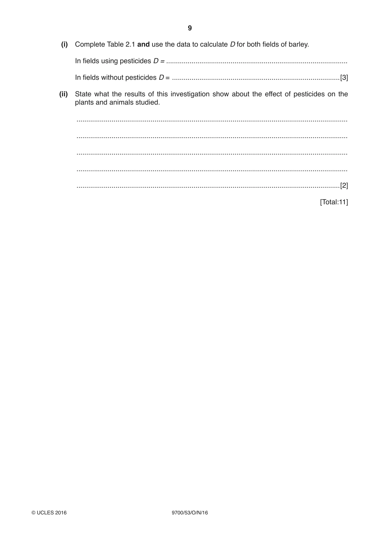 Cambridge A Level Biology 9700 2016 Oct/Nov Paper 5 · Variant 3 question paper, page 9 of 12