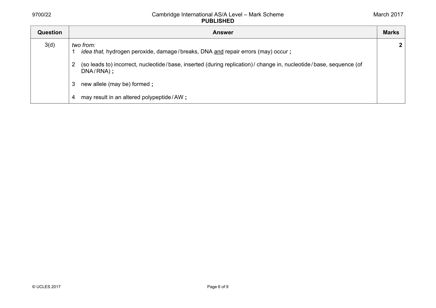 Mark scheme, page 6 of 9