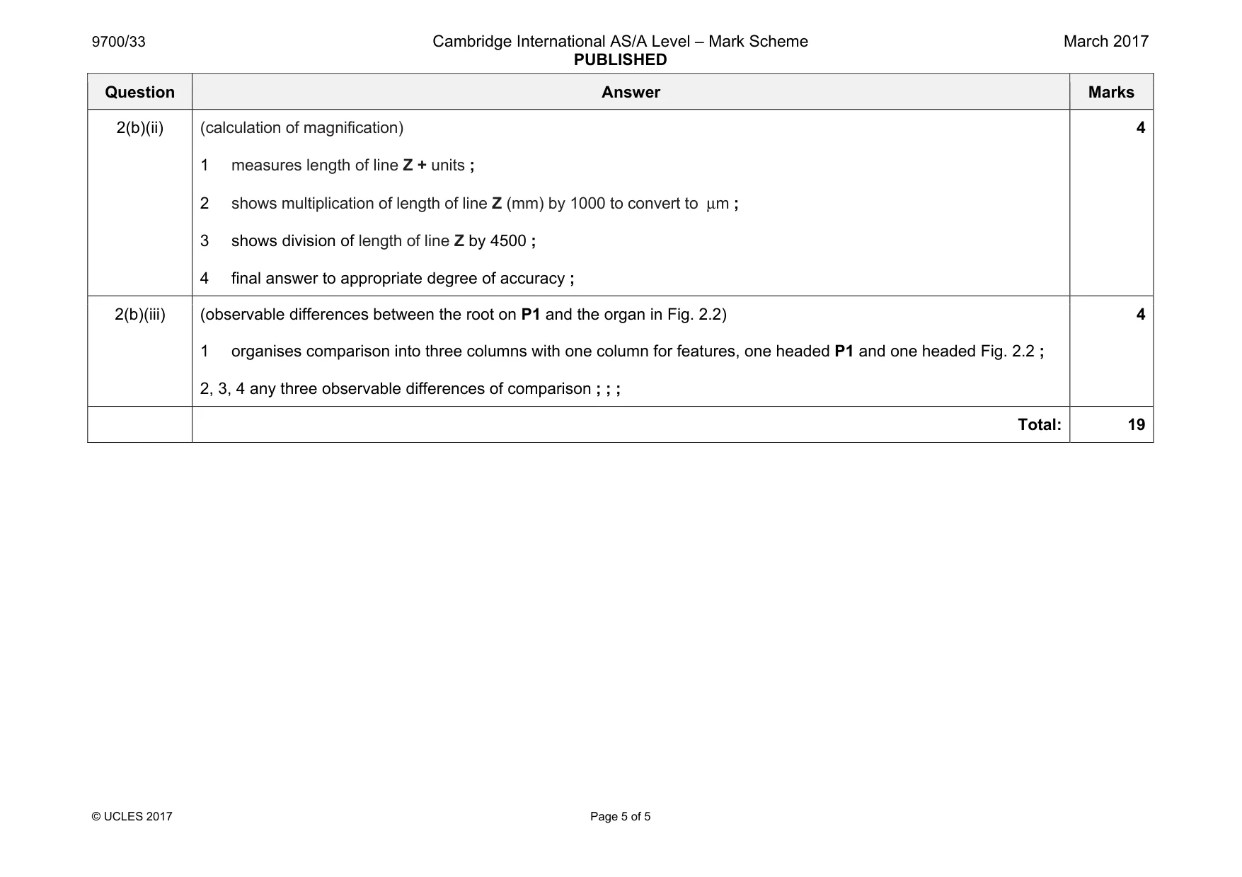 Mark scheme, page 5 of 5