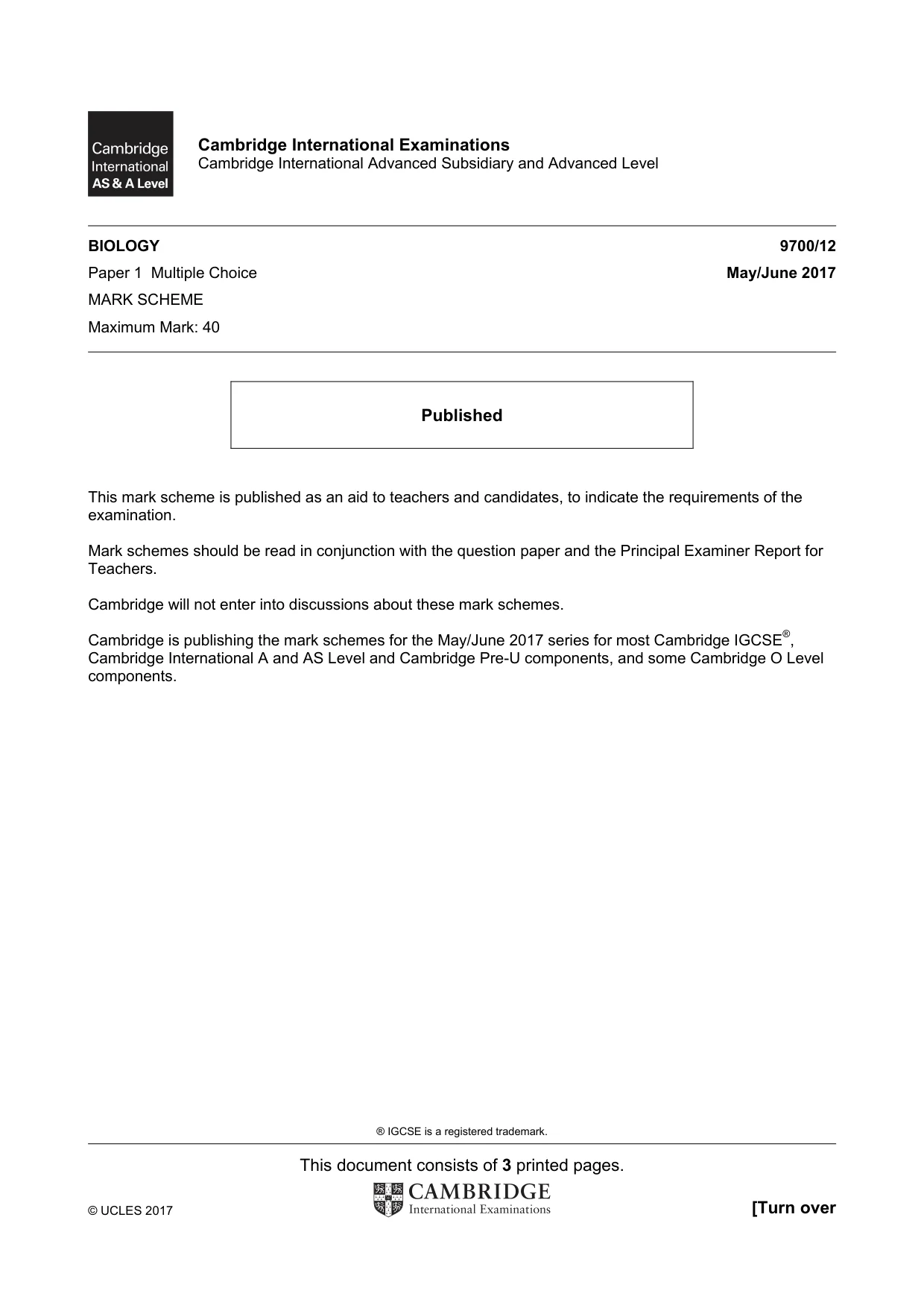 Mark scheme, page 1 of 3