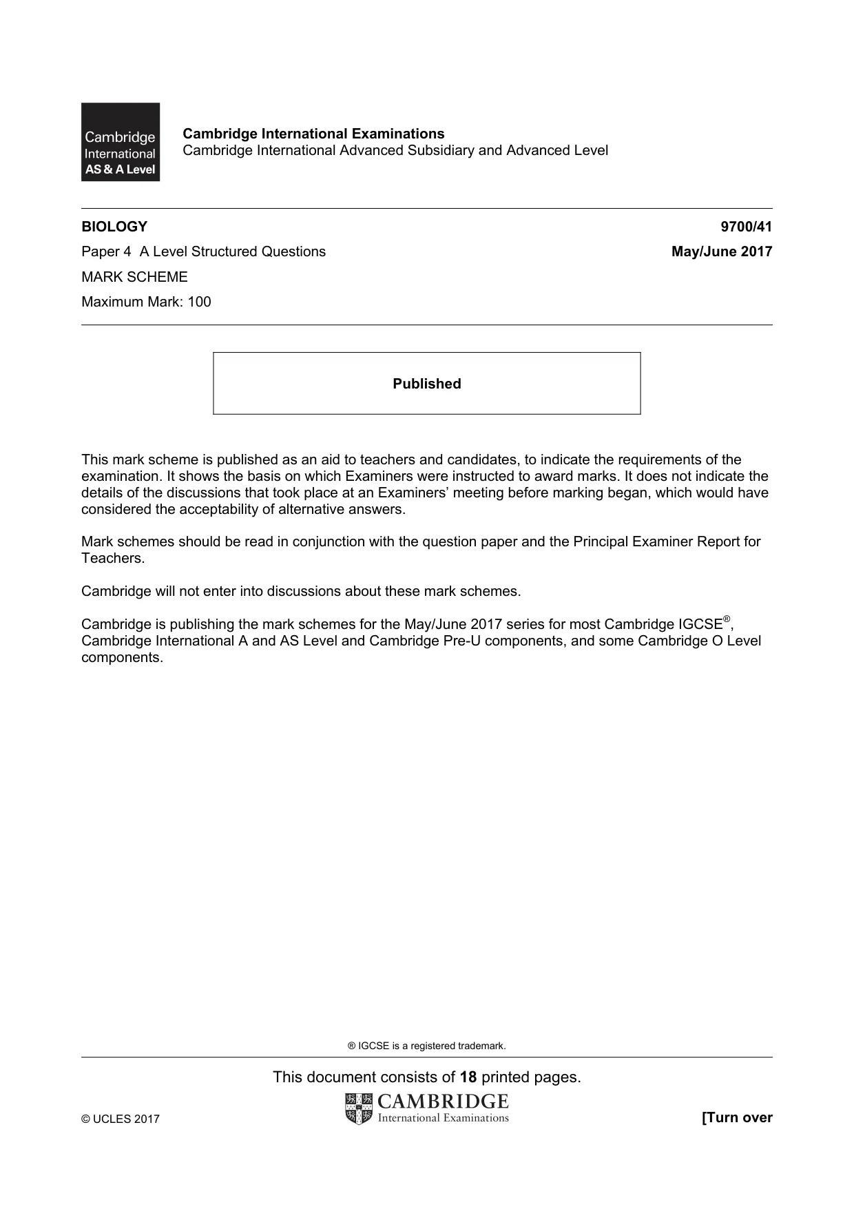 Mark scheme, page 1 of 18